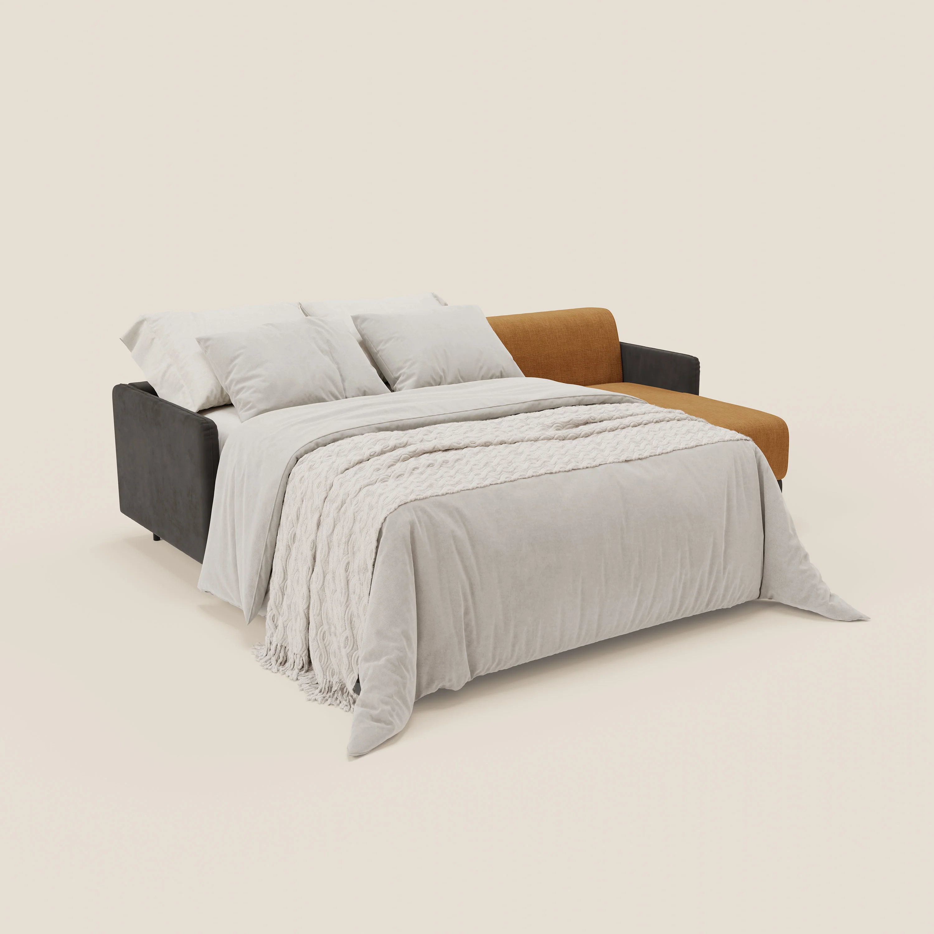 Narciso canapé d'angle convertible avec matelas H18 cm et chaise longue coffre en tissu bicouleur T11 et T06 noir - ocre - Image 11