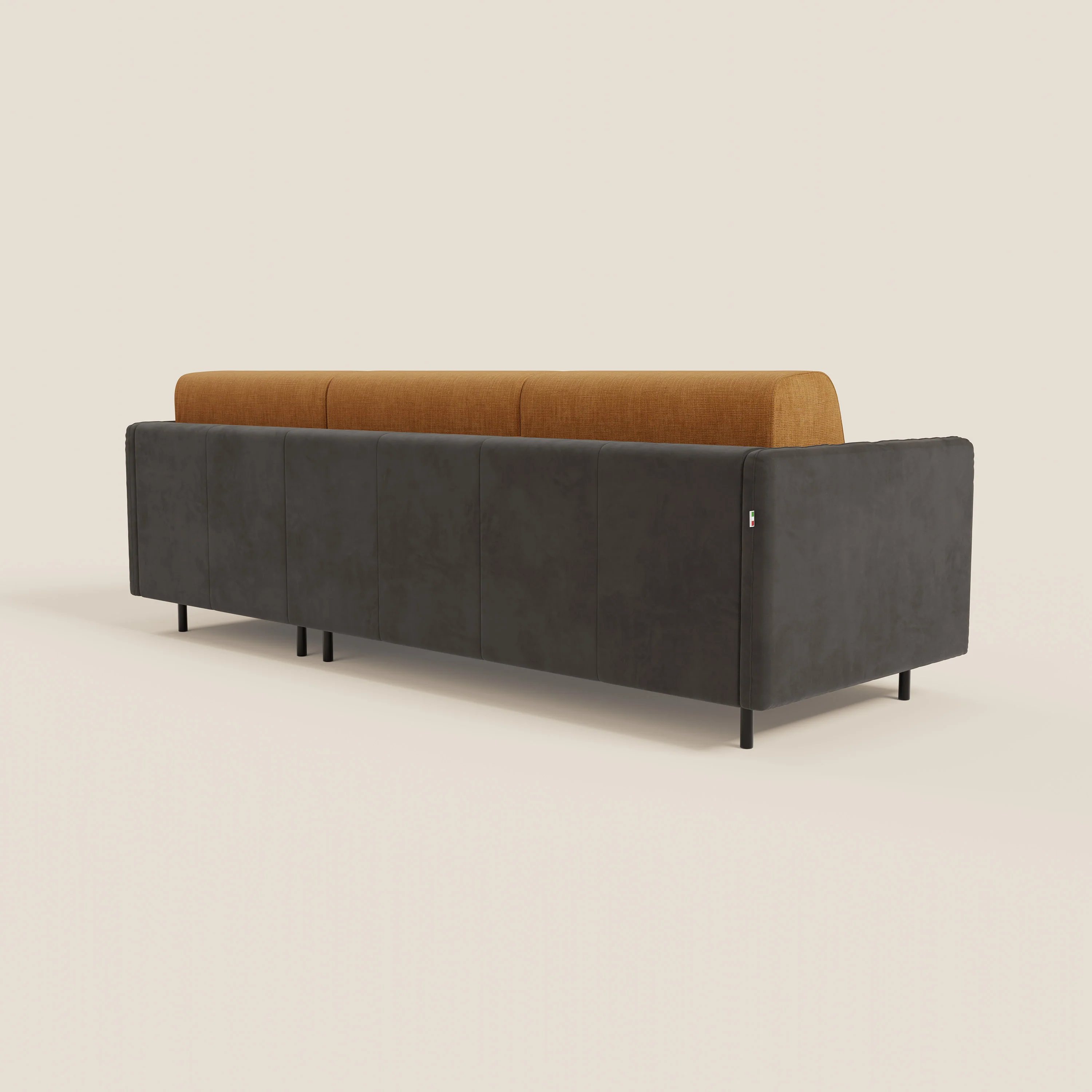 Narciso canapé d'angle convertible avec matelas H18 cm et chaise longue coffre en tissu bicouleur T11 et T06 noir - ocre - Image 6