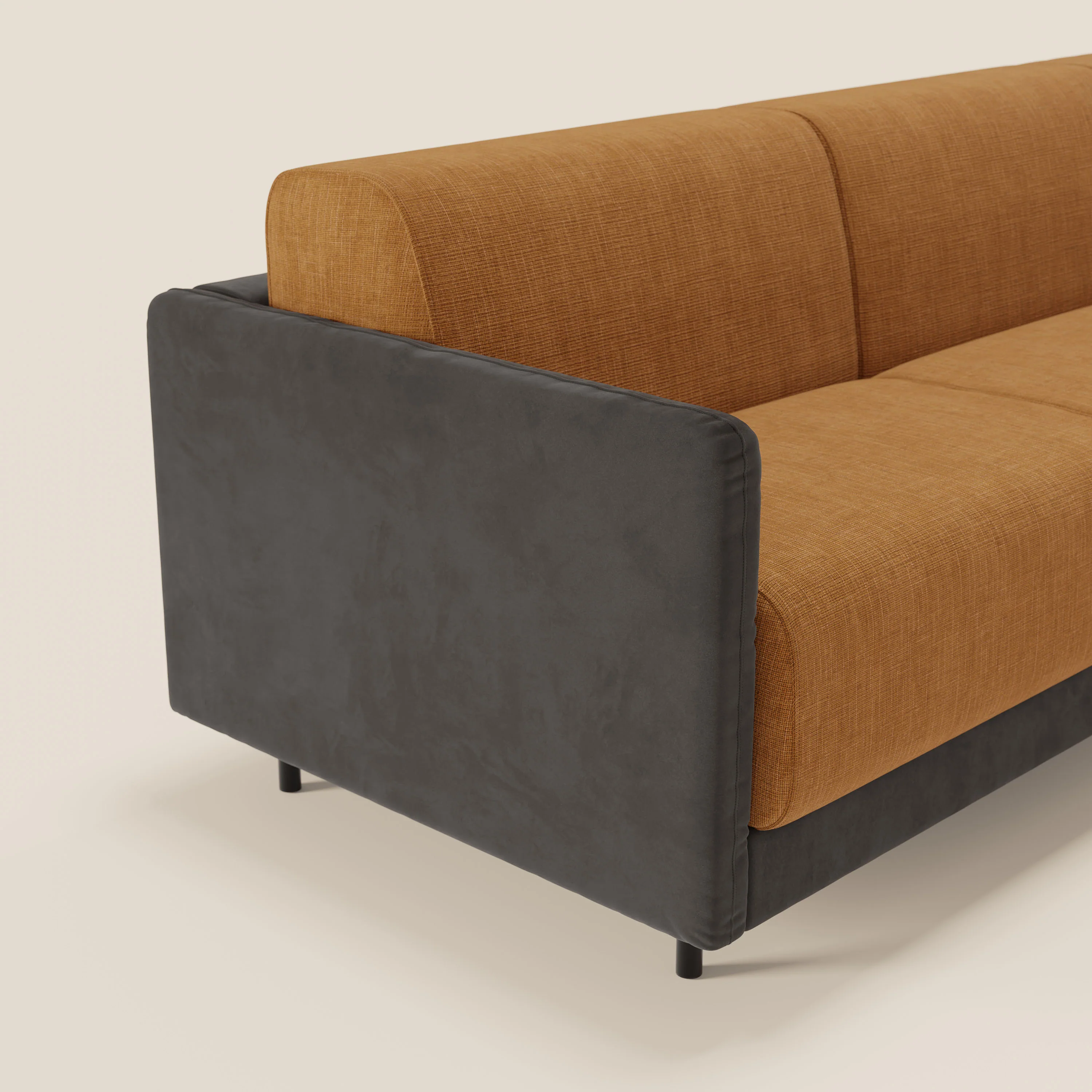 Narciso canapé d'angle convertible avec matelas H18 cm et chaise longue coffre en tissu bicouleur T11 et T06 noir - ocre - Image 9