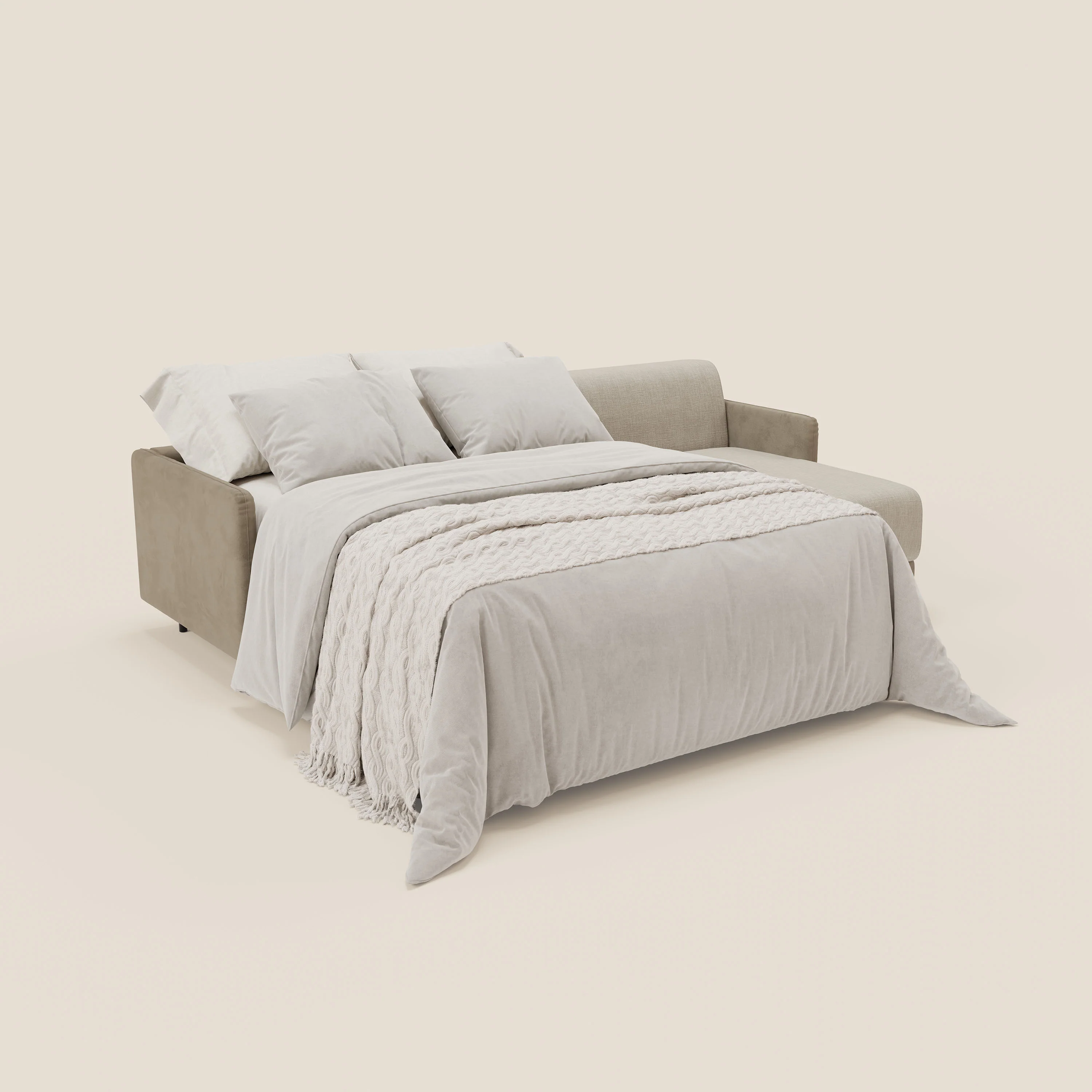 Narciso canapé d'angle convertible avec matelas H18 cm et chaise longue coffre en tissu bicouleur T11 et T06 taupe - crème - Image 2