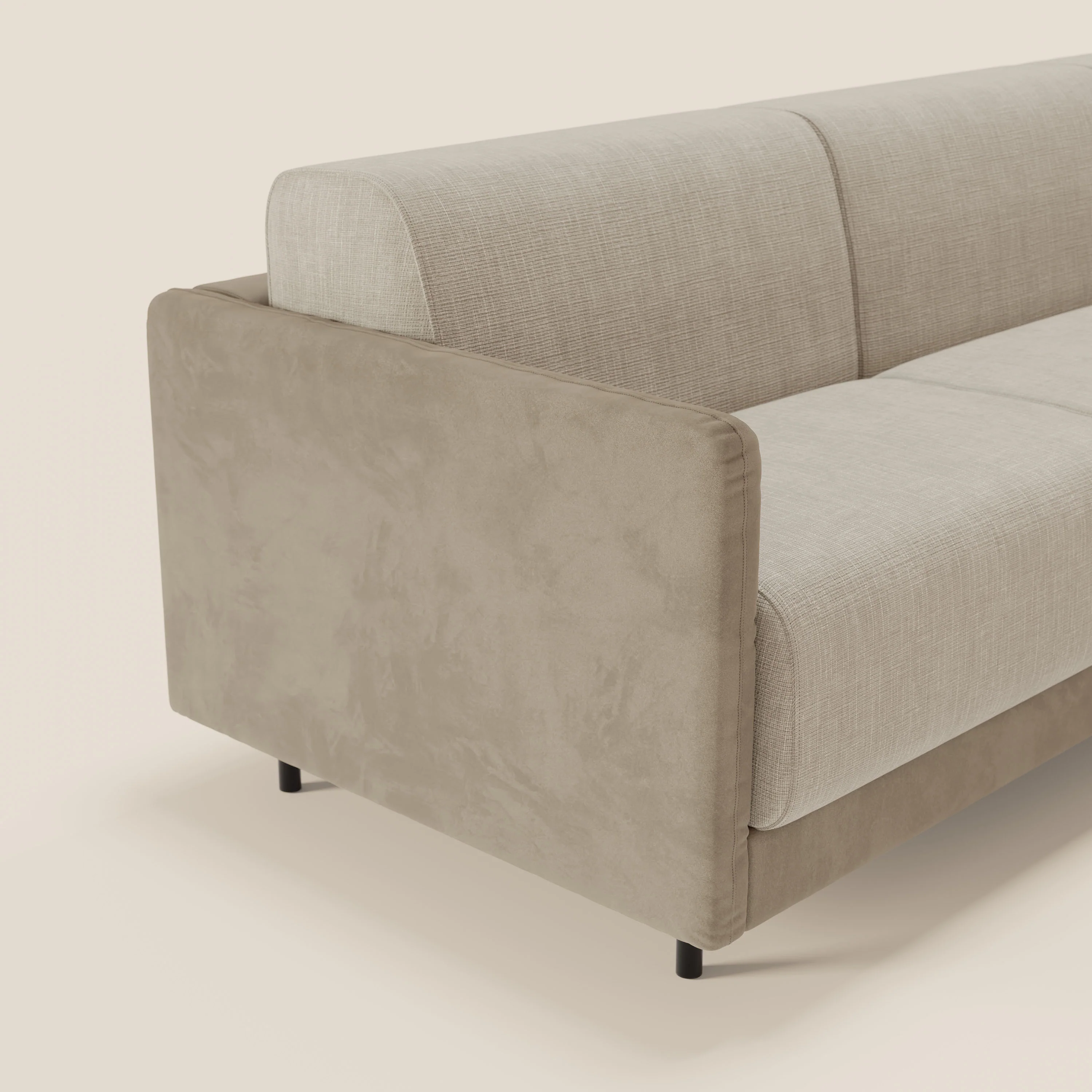 Narciso canapé d'angle convertible avec matelas H18 cm et chaise longue coffre en tissu bicouleur T11 et T06 taupe - crème - Image 4
