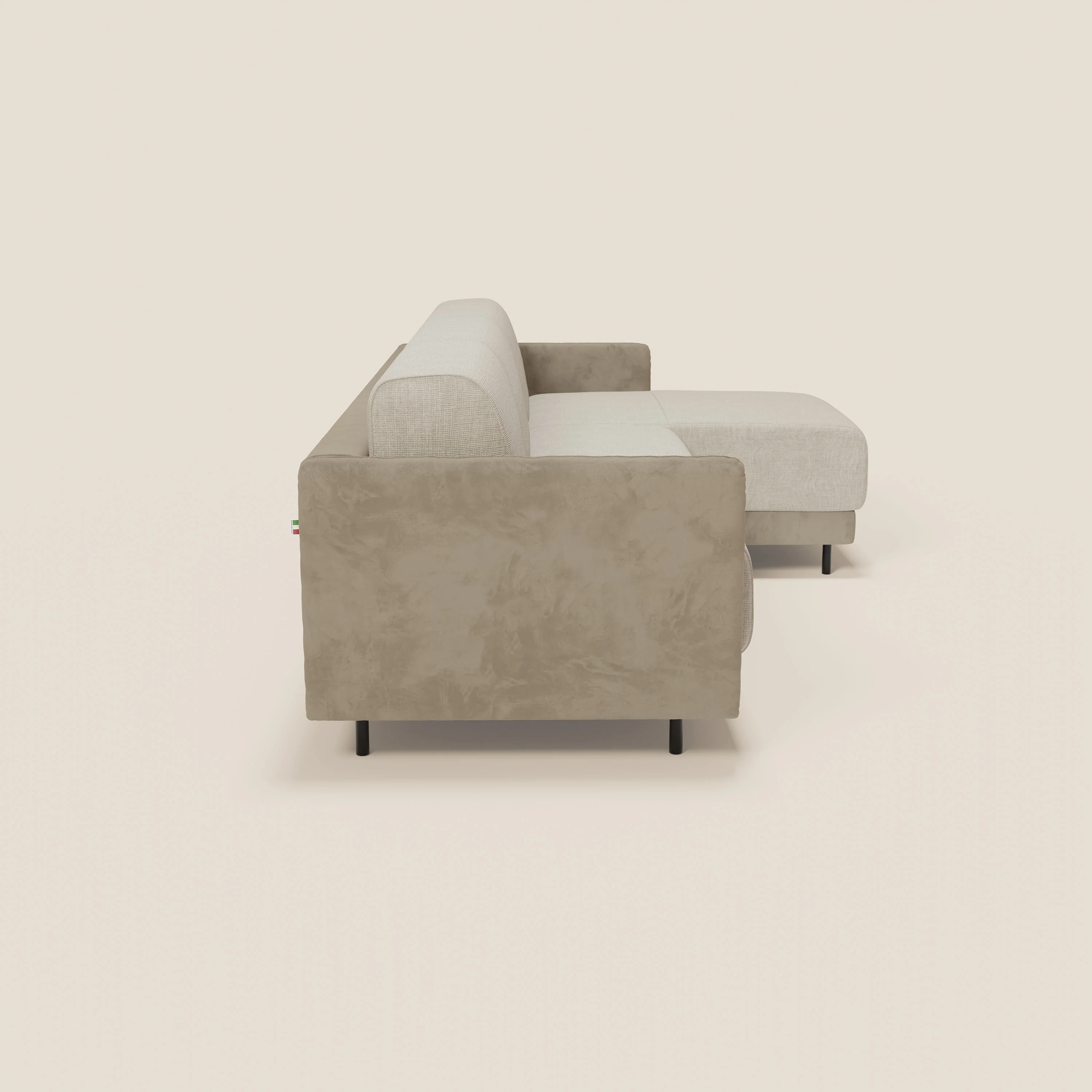 Narciso canapé d'angle convertible avec matelas H18 cm et chaise longue coffre en tissu bicouleur T11 et T06 taupe - crème - Image 6