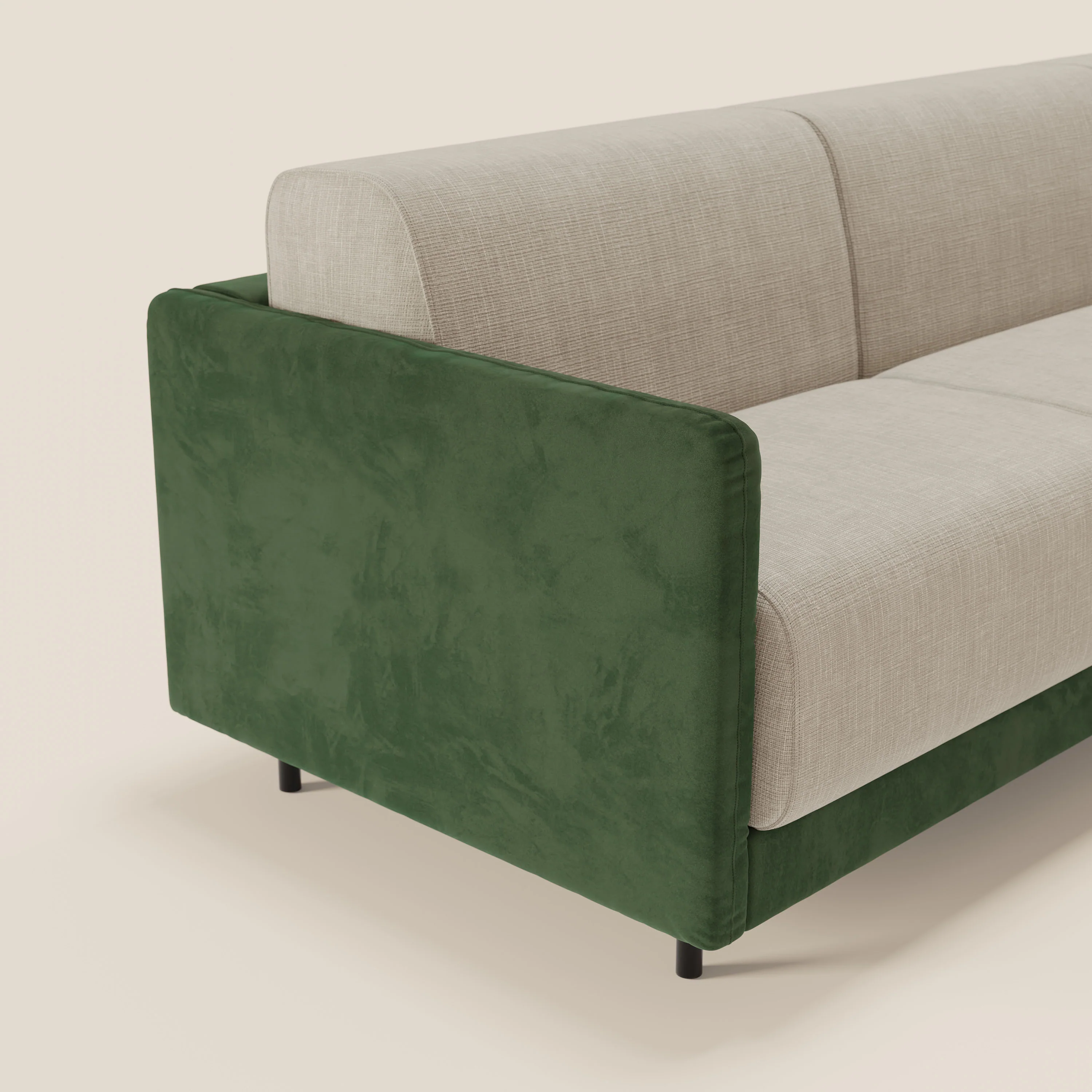 Narciso canapé d'angle convertible avec matelas H18 cm et chaise longue coffre en tissu bicouleur T11 et T06 vert - crème - Image 4