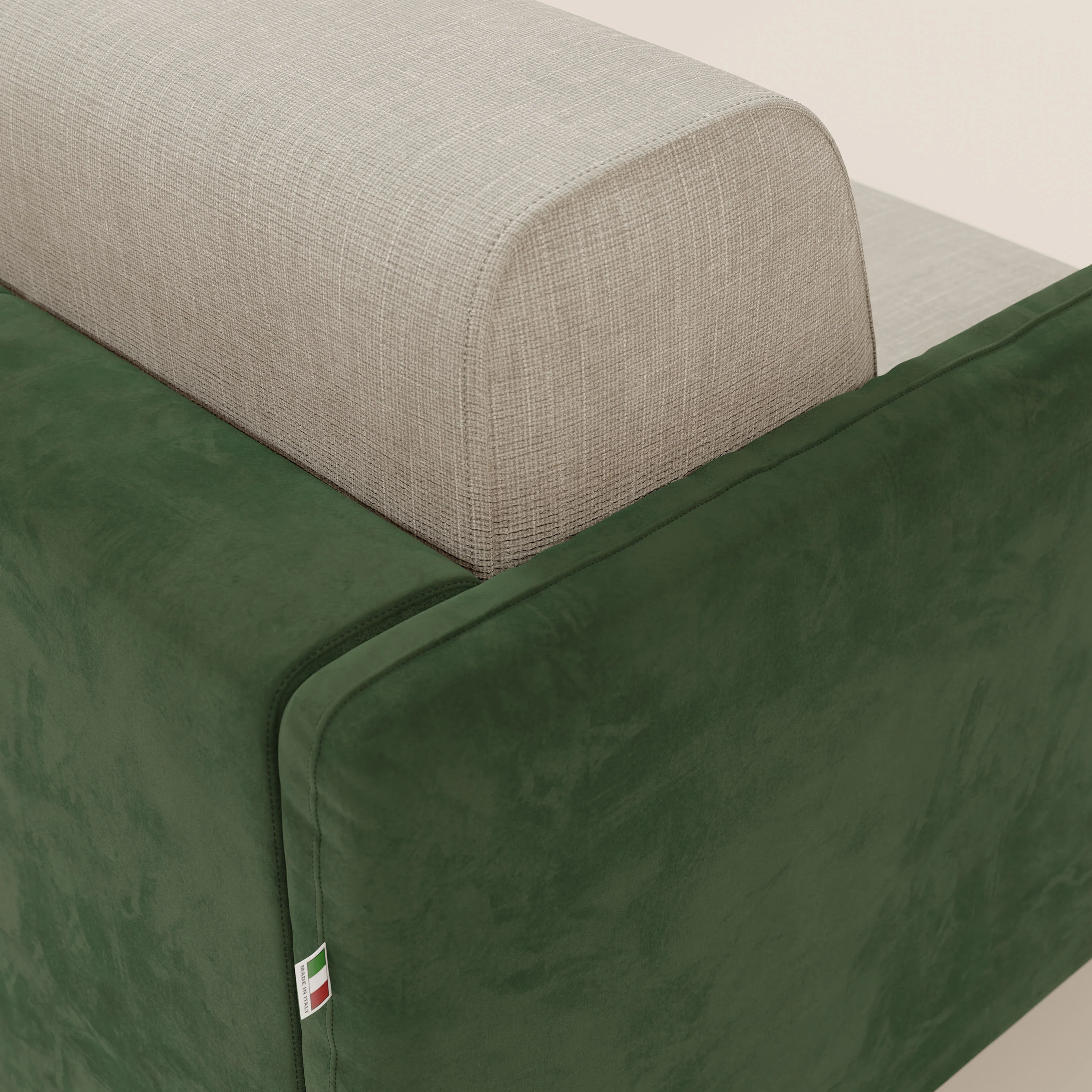 Narciso canapé d'angle convertible avec matelas H18 cm et chaise longue coffre en tissu bicouleur T11 et T06 vert - crème - Image 8