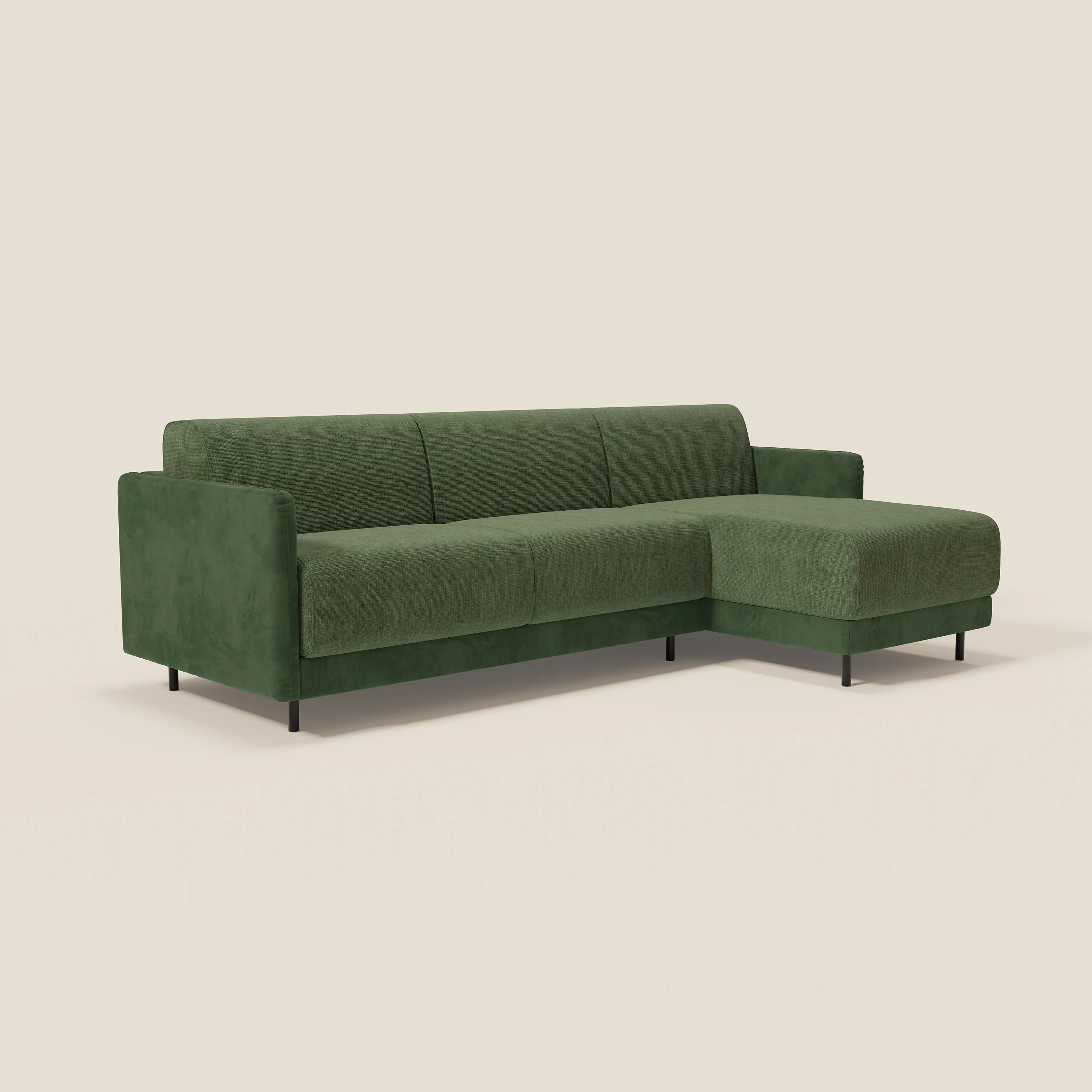 Narciso canapé d'angle convertible avec matelas H18 cm et chaise longue coffre en tissu bicouleur T11 et T06 vert - vert - Image 3