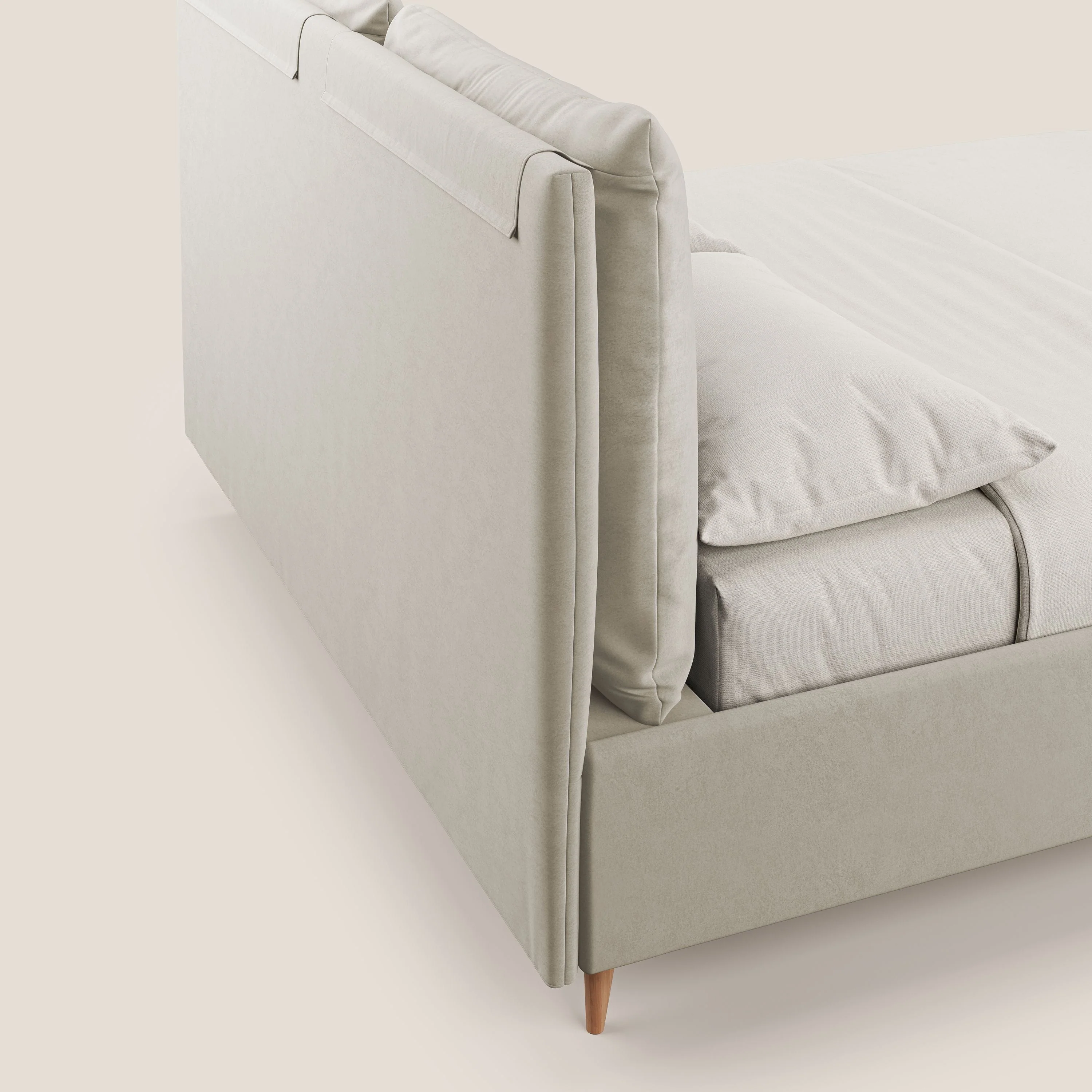 Nathan lit coffre avec coussins réglables et poches en microfibre velours imperméable T09 beige - Image 8