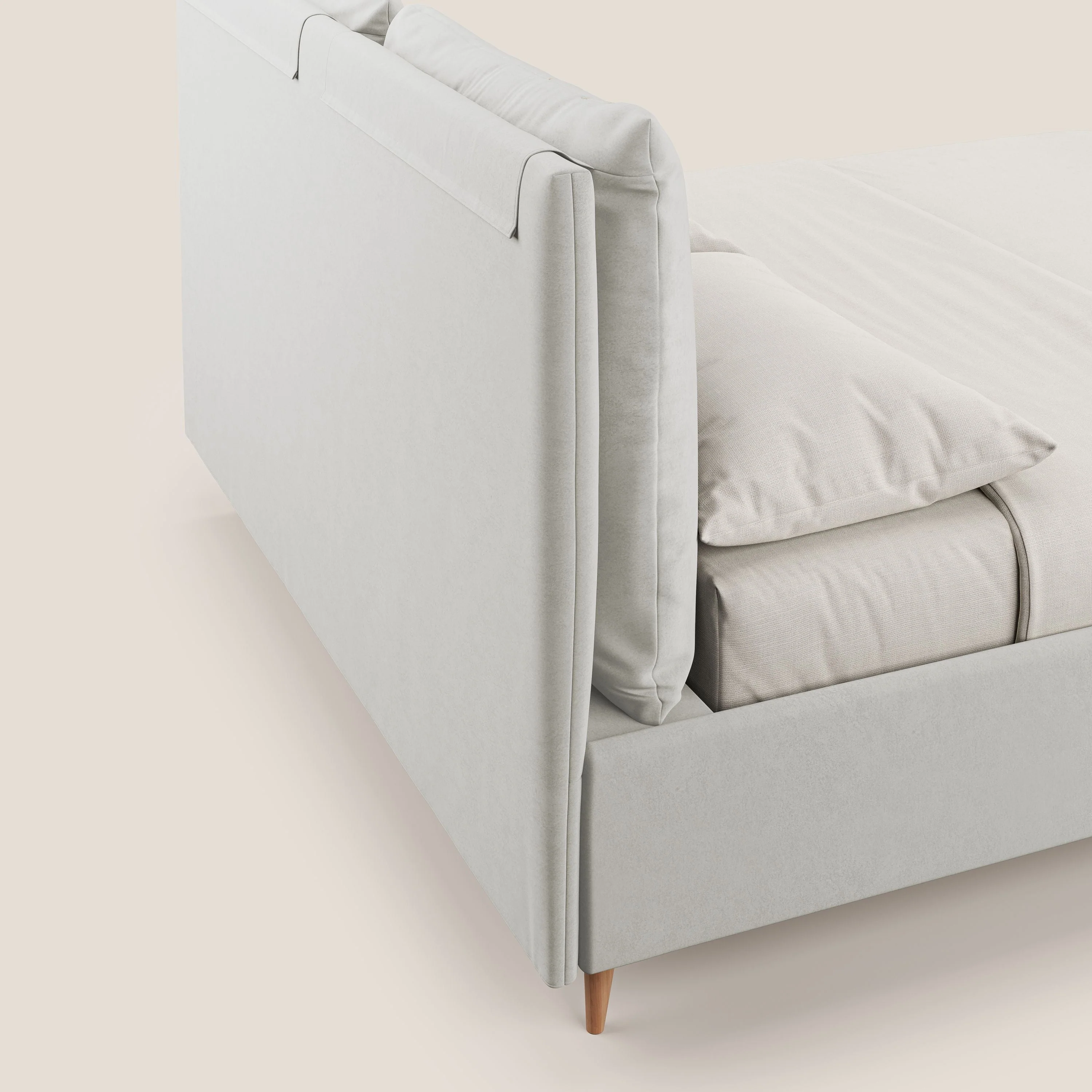 Nathan lit coffre avec coussins réglables et poches en microfibre velours imperméable T09 crème - Image 8