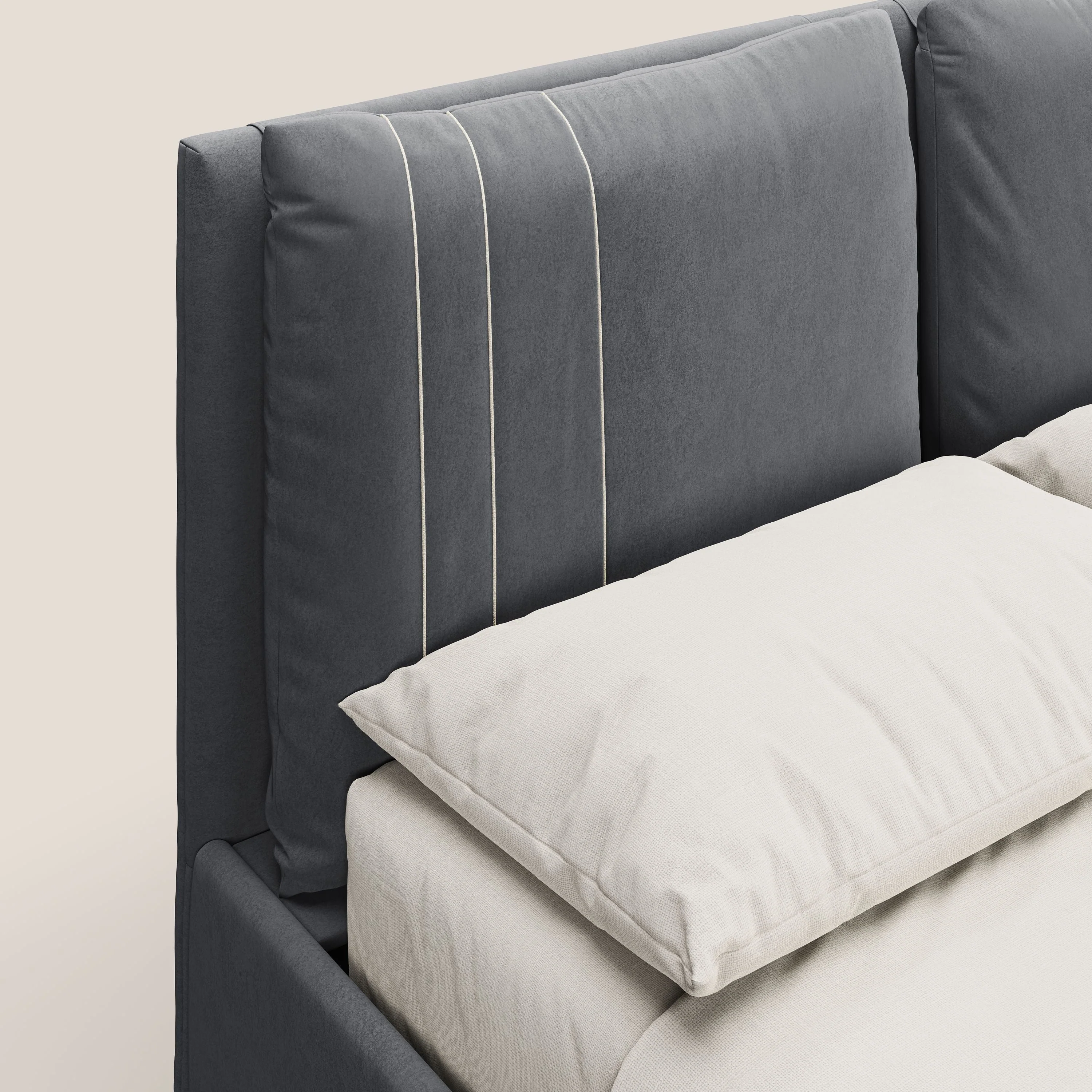 Nathan lit coffre avec coussins réglables et poches en microfibre velours imperméable T09 gris - Image 7