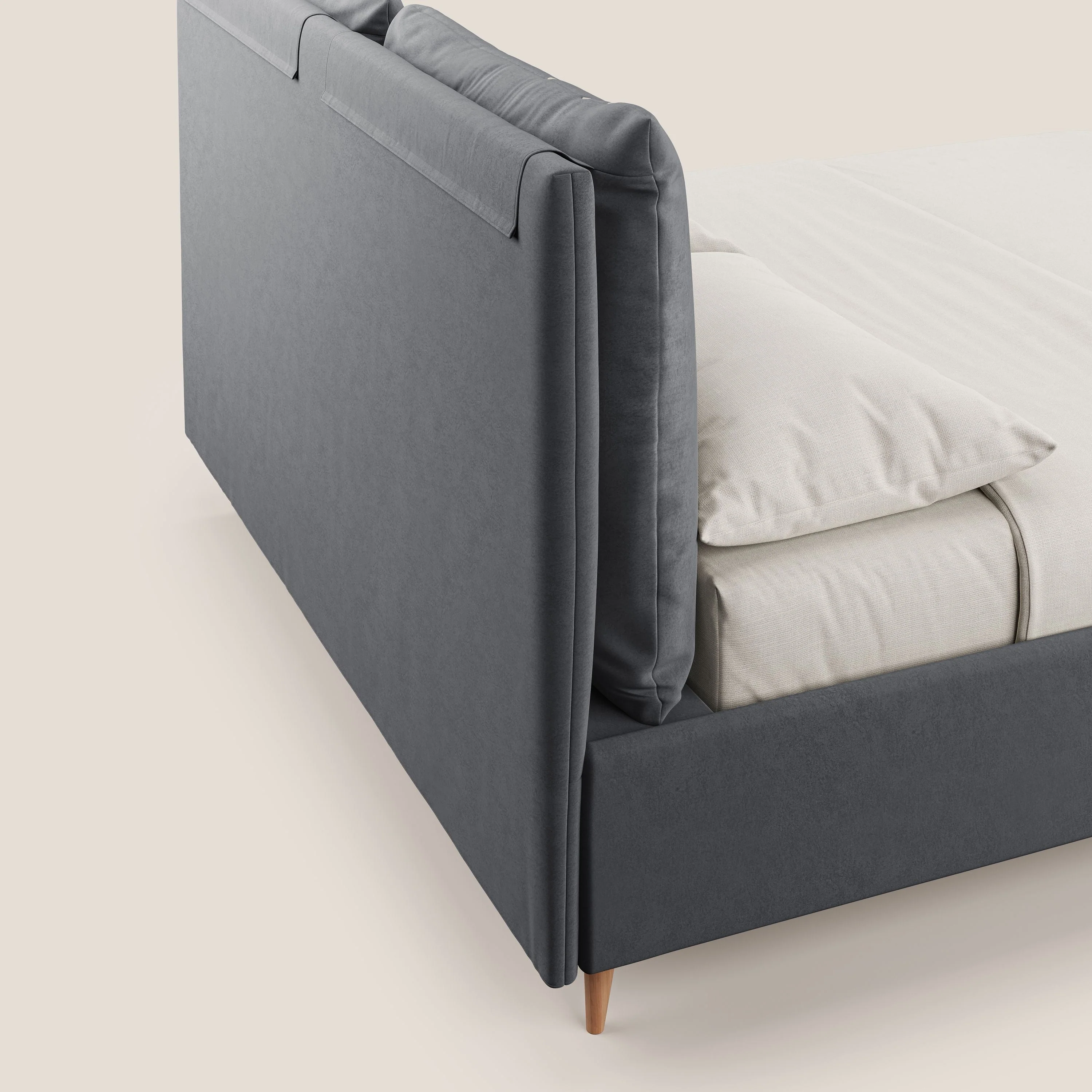 Nathan lit coffre avec coussins réglables et poches en microfibre velours imperméable T09 gris - Image 8