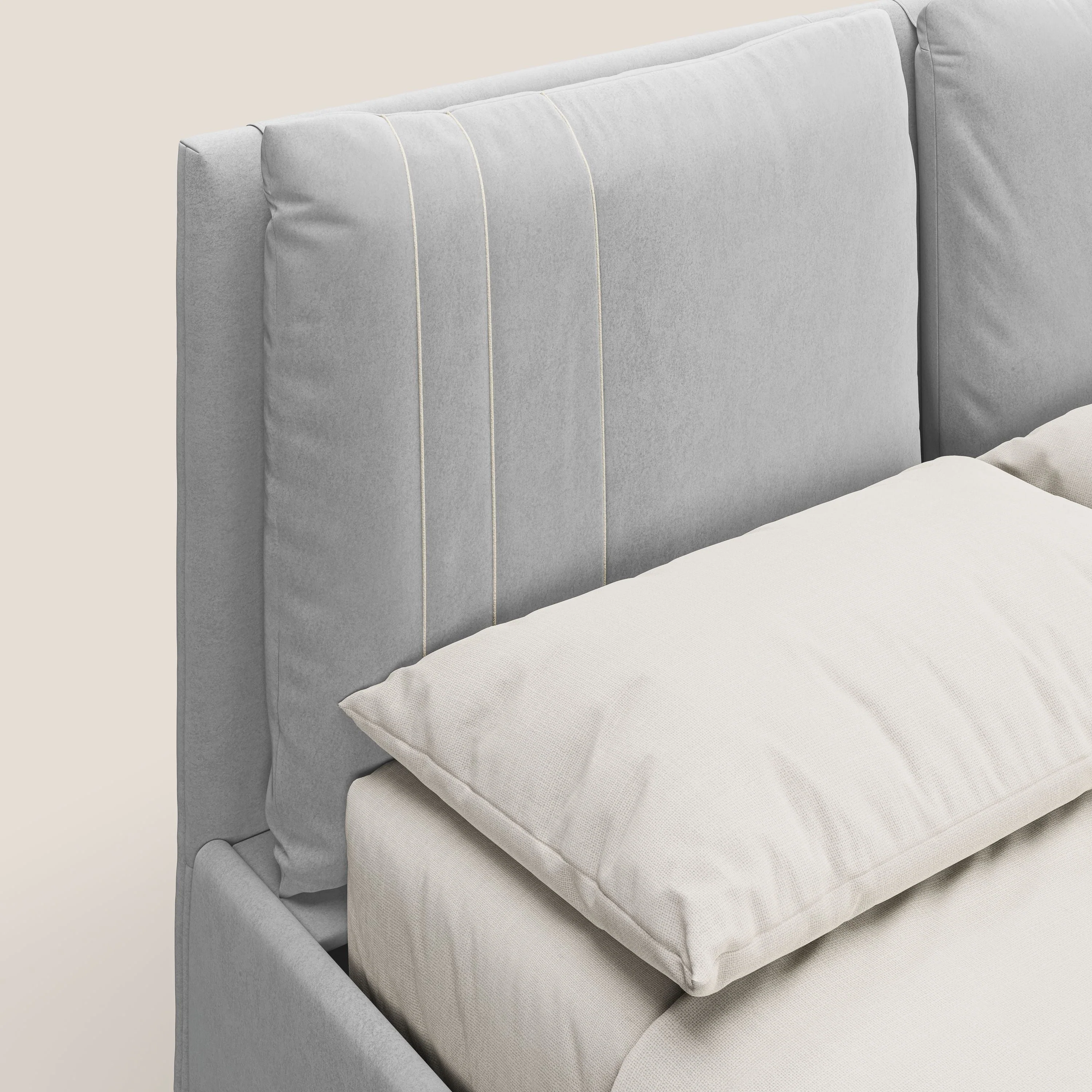 Nathan lit coffre avec coussins réglables et poches en microfibre velours imperméable T09 gris clair - Image 7