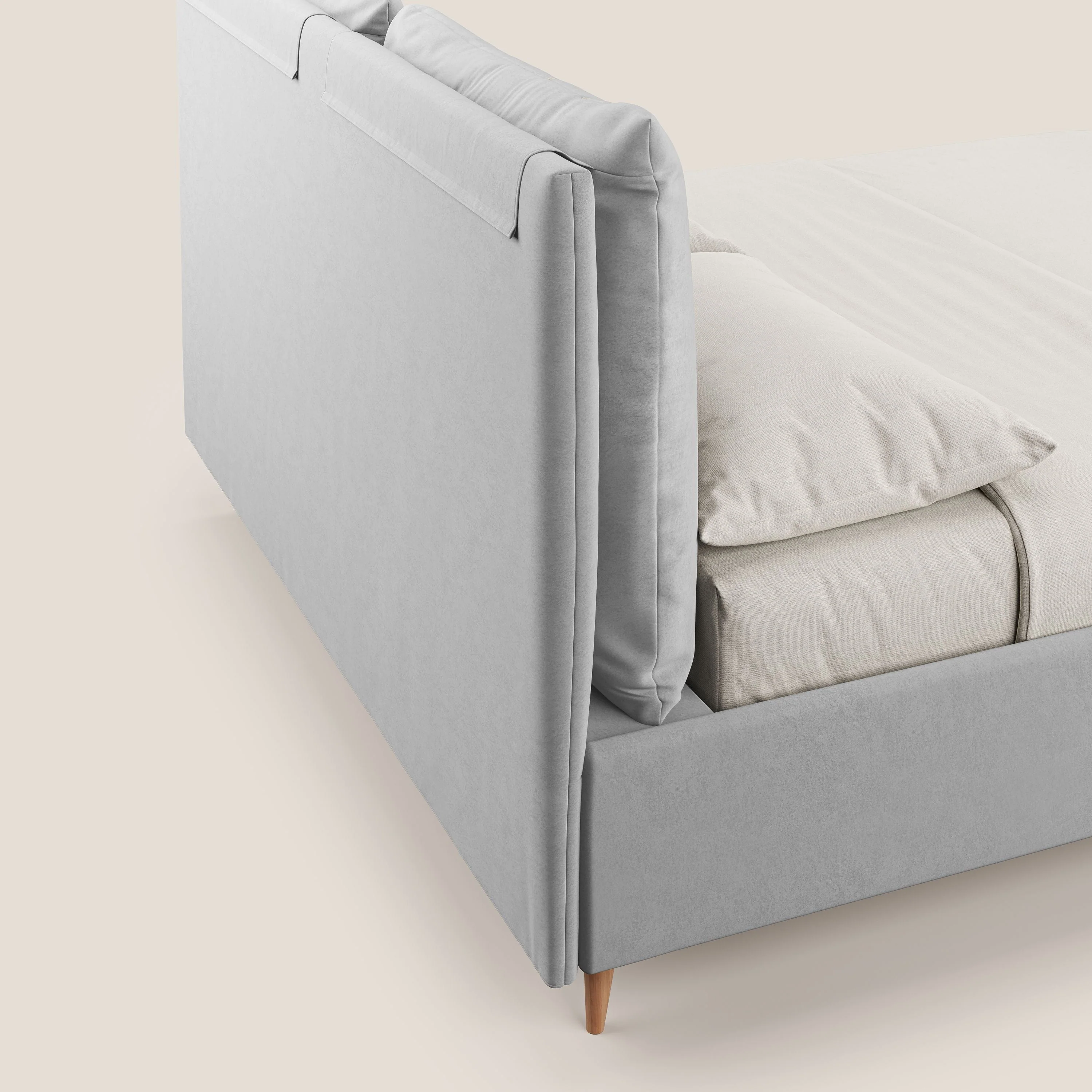 Nathan lit coffre avec coussins réglables et poches en microfibre velours imperméable T09 gris clair - Image 8