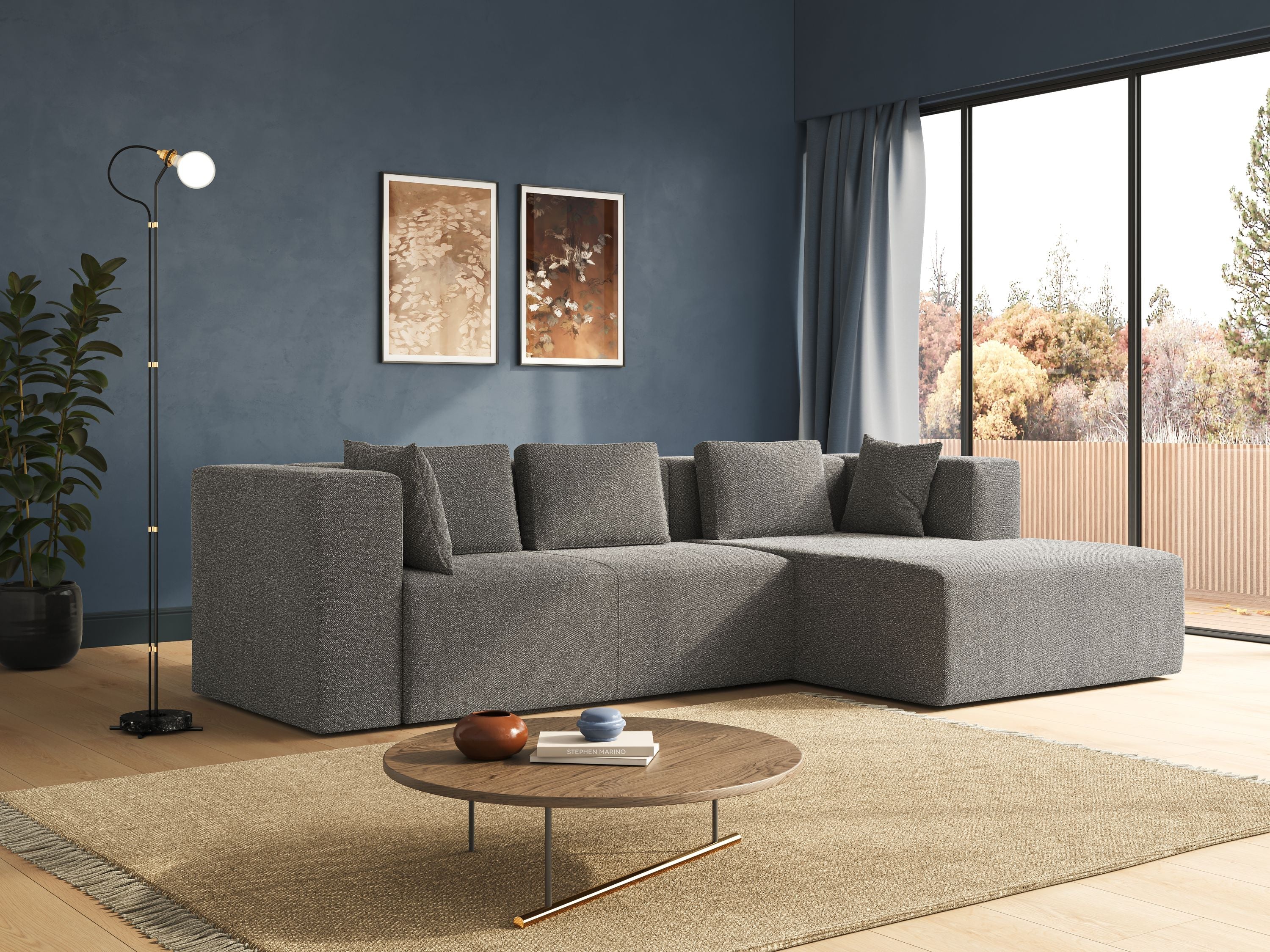 Nettuno canapé d'angle modulable en bouclette douce T07 bleu gris - Image 12