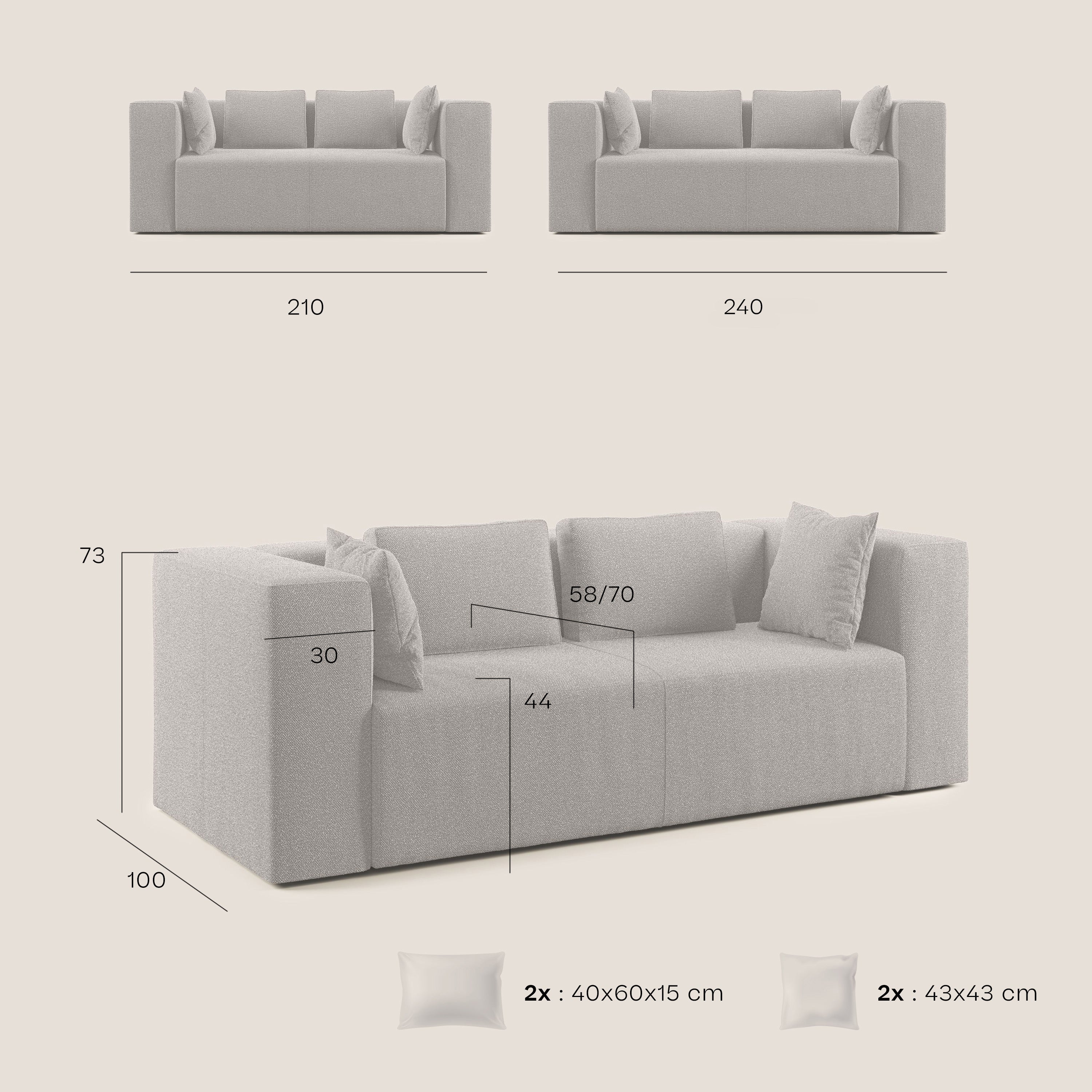 Nettuno canapé moderne modulable en bouclette douce T07 anthracite - Image 8