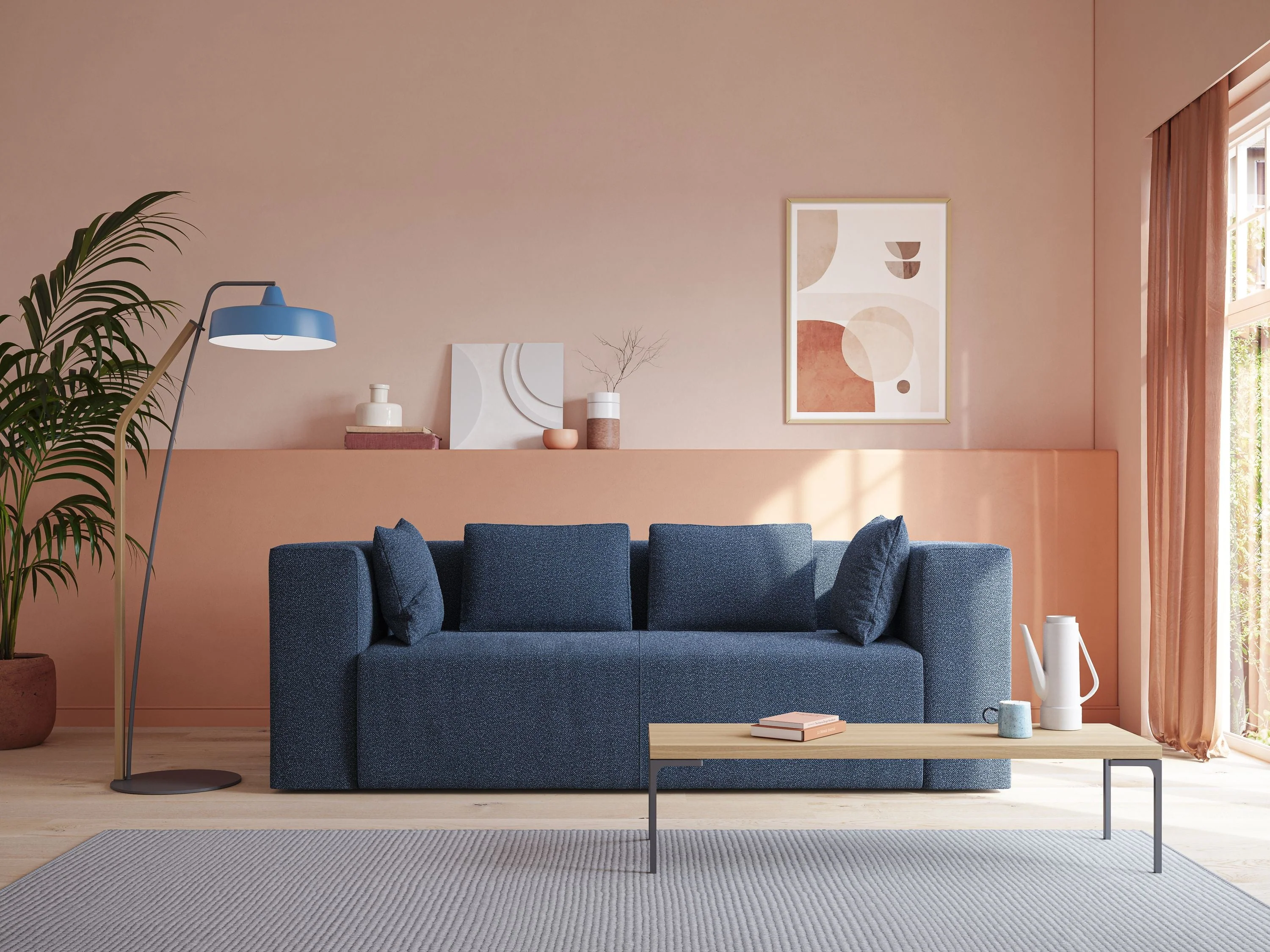 Nettuno canapé moderne modulable en bouclette douce T07 bleu - Image 2