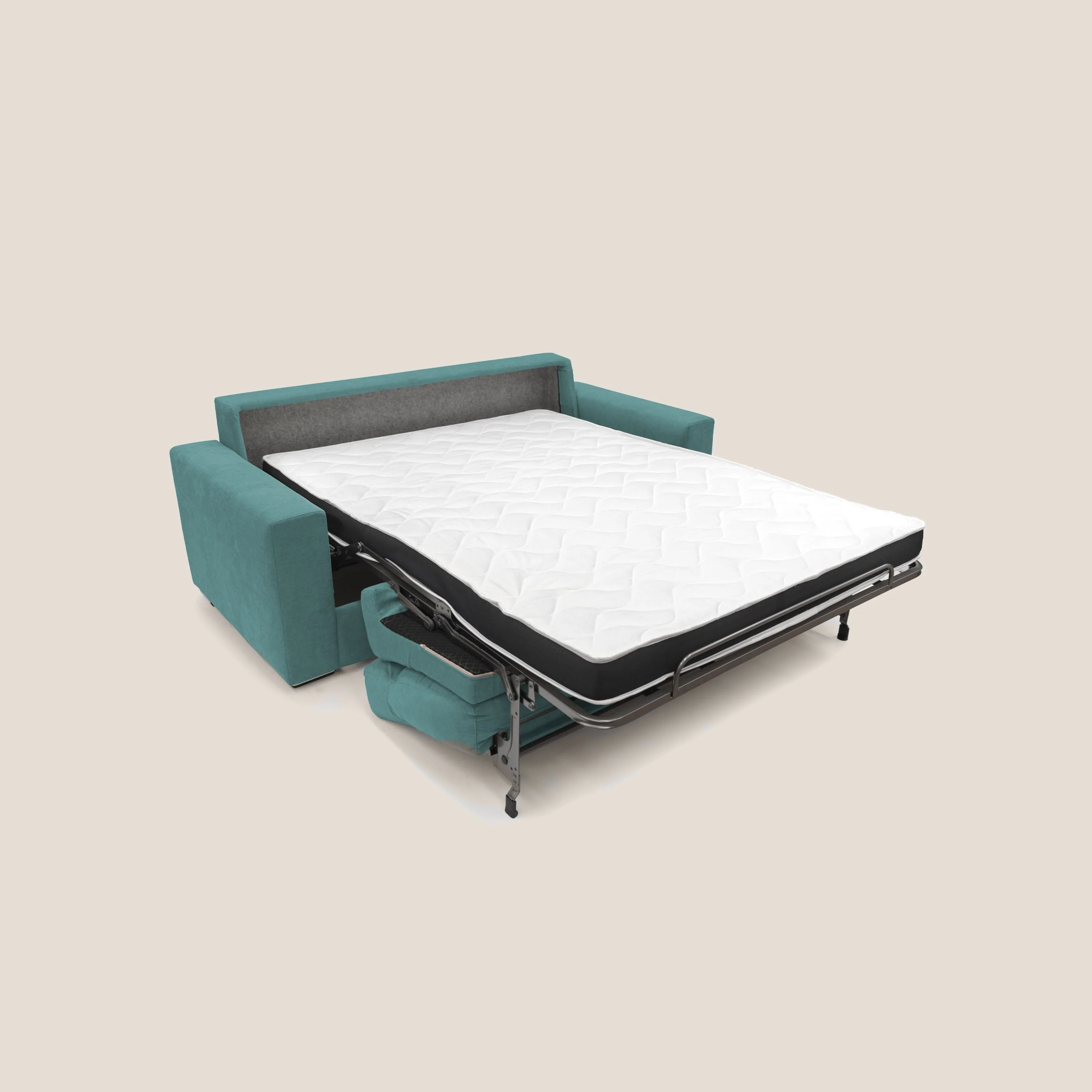 Nikita canapé lit convertible avec haut dossier moelleux en tissu doux imperméable T02 bleu canard - Image 2