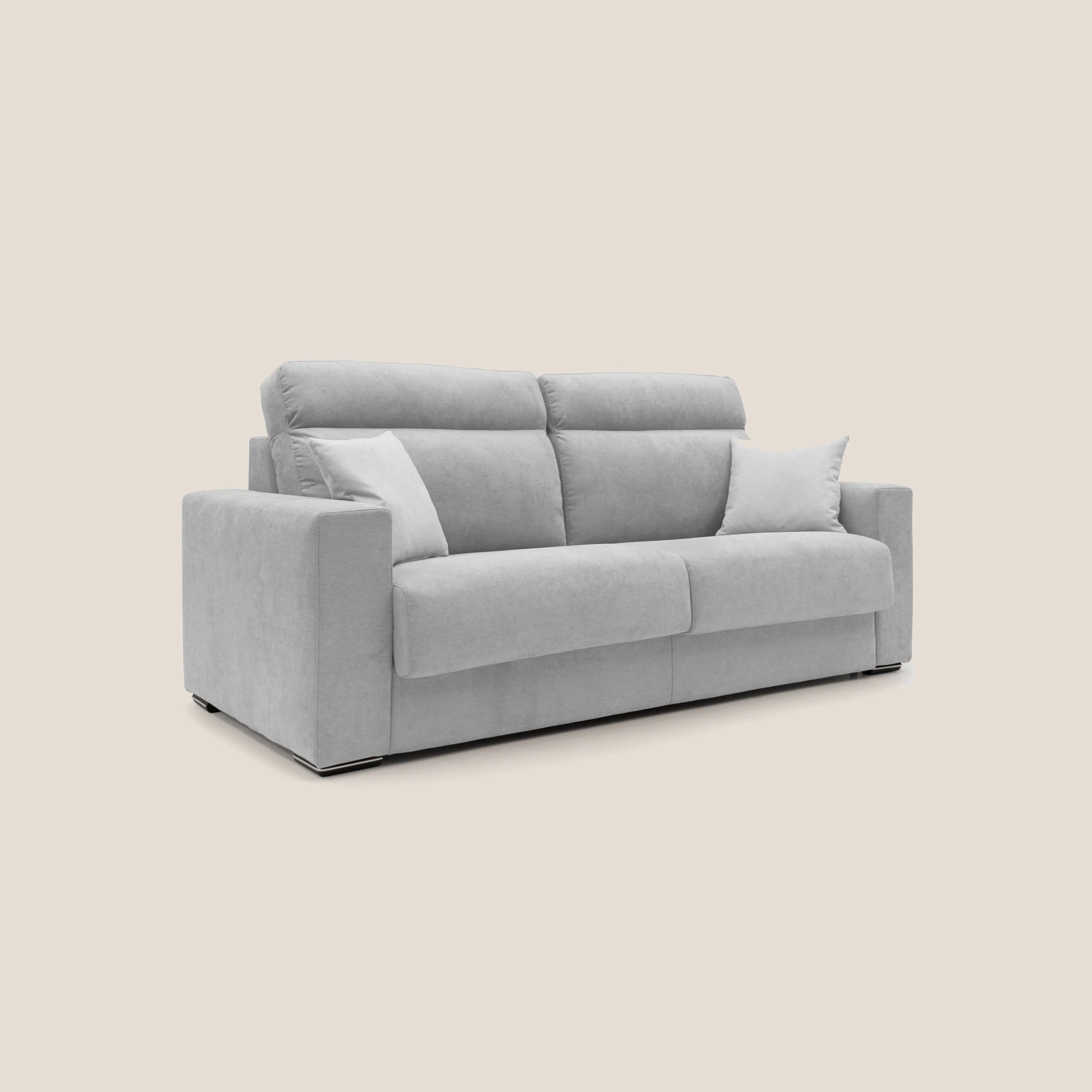 Nikita canapé lit convertible avec haut dossier moelleux en tissu doux imperméable T02 gris clair - Image 3