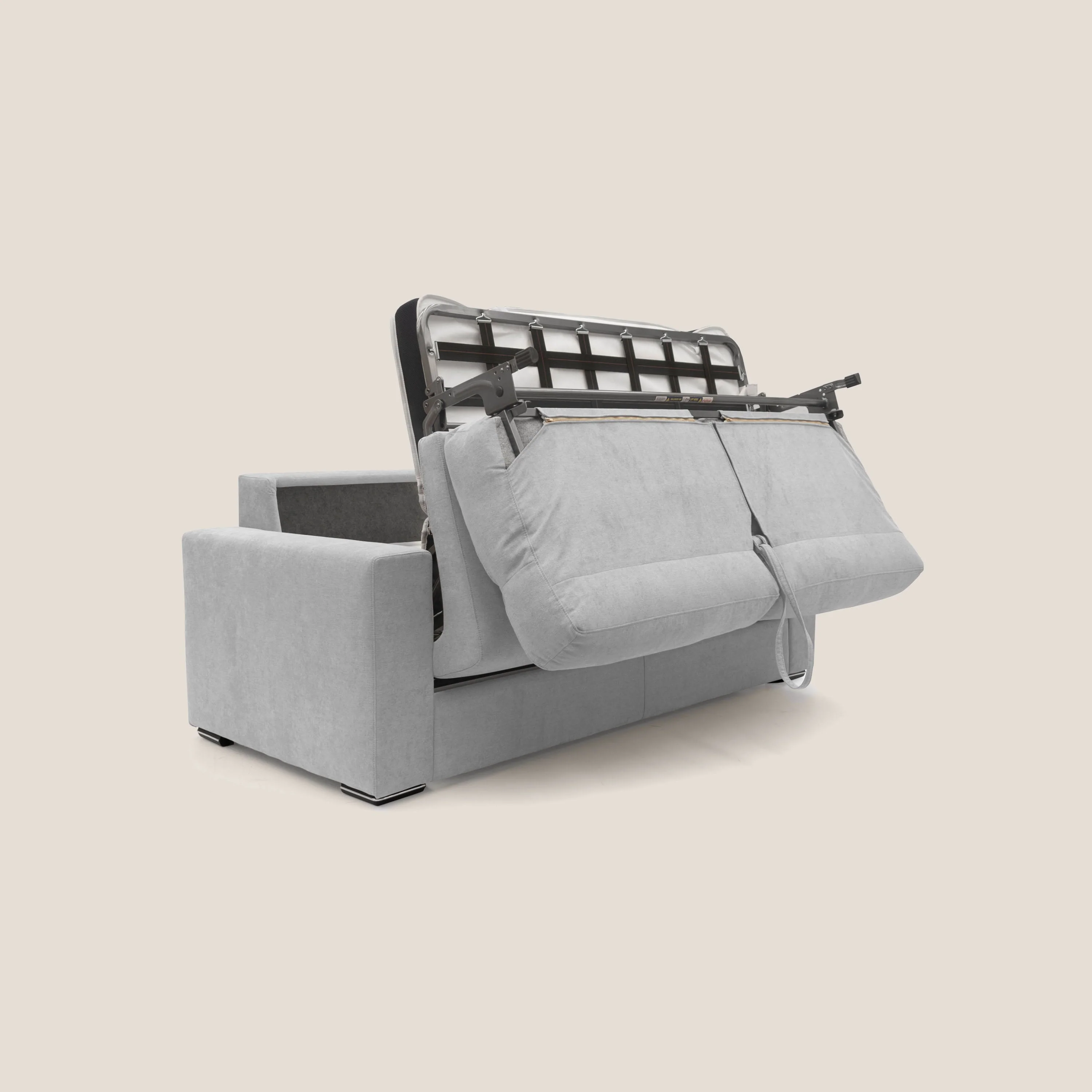 Nikita canapé lit convertible avec haut dossier moelleux en tissu doux imperméable T02 gris clair - Image 6