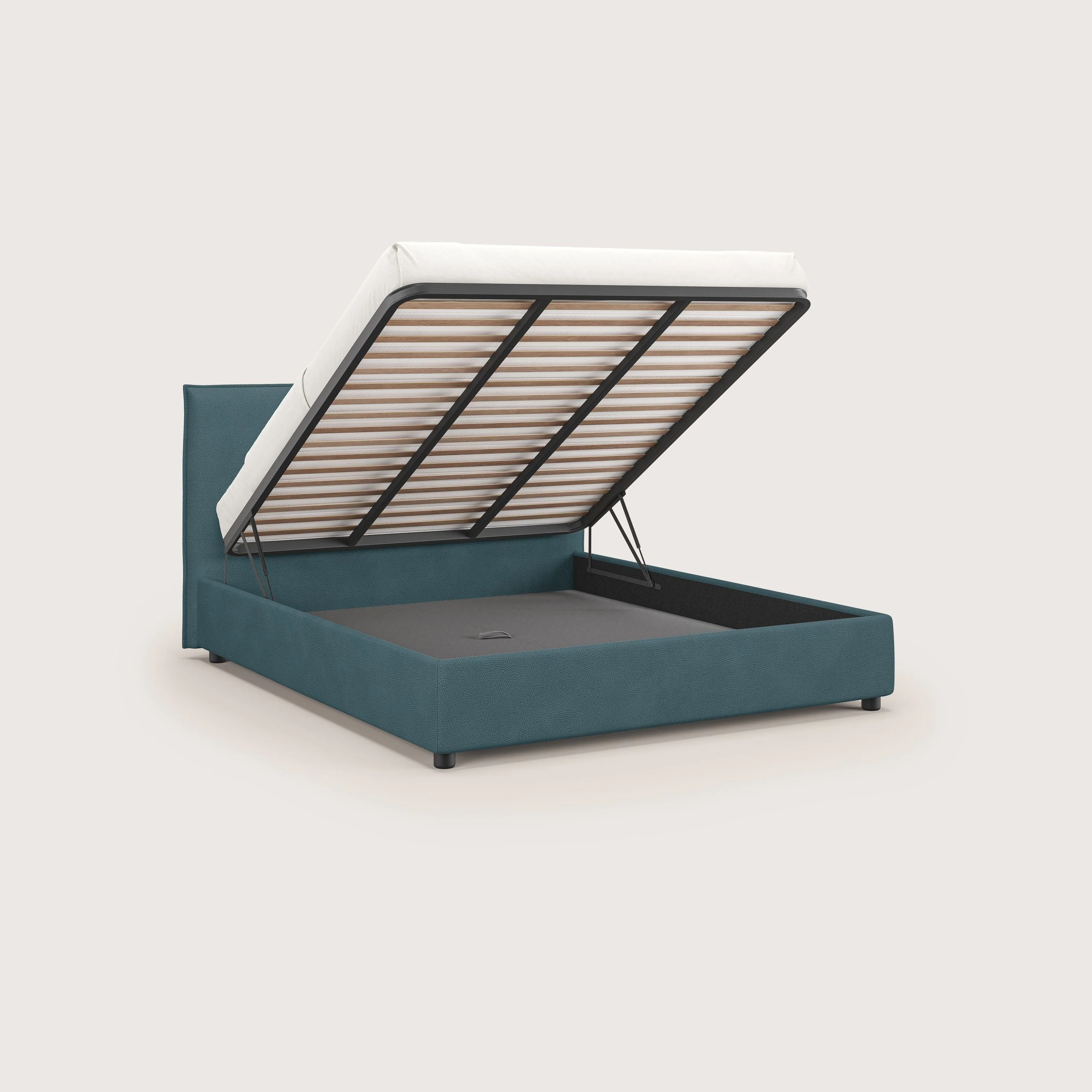 Nina lit coffre au design minimaliste en microfibre détachable effet cuir T15 bleu canard - Image 2