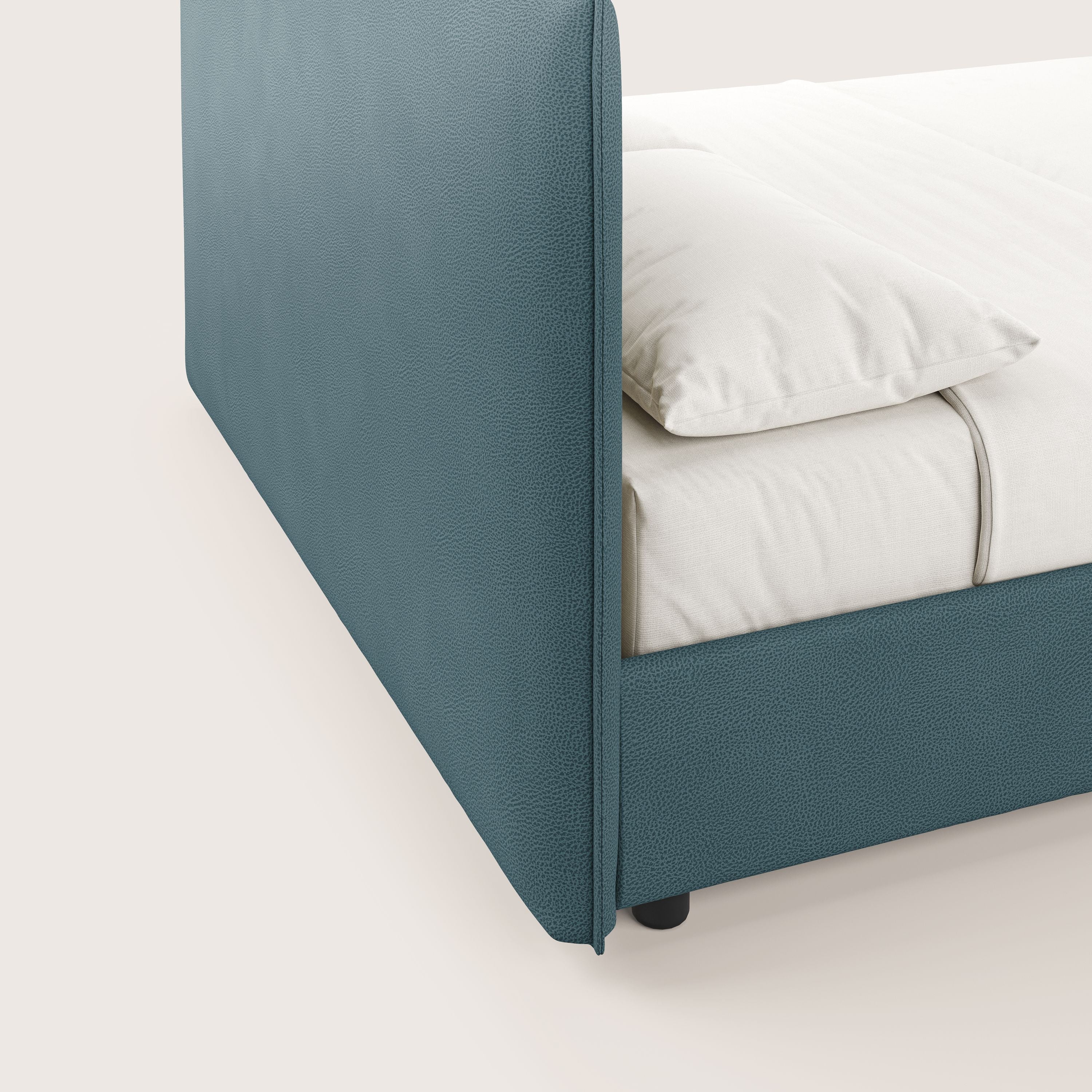Nina lit coffre au design minimaliste en microfibre détachable effet cuir T15 bleu canard - Image 7