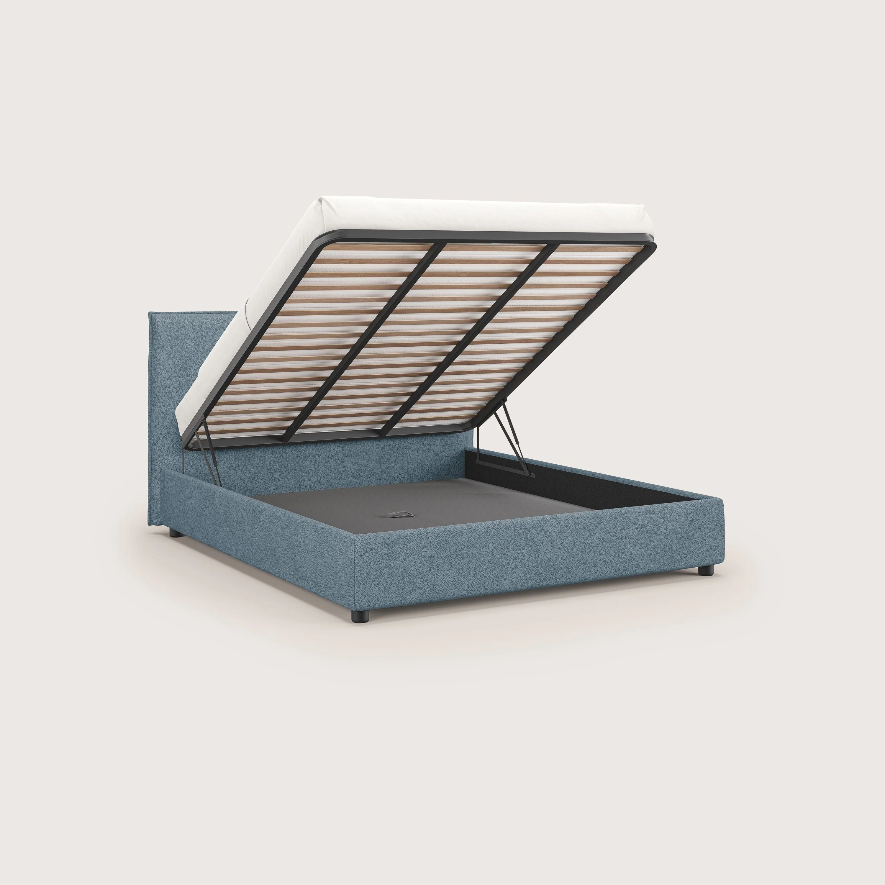 Nina lit coffre au design minimaliste en microfibre détachable effet cuir T15 bleu gris - Image 2