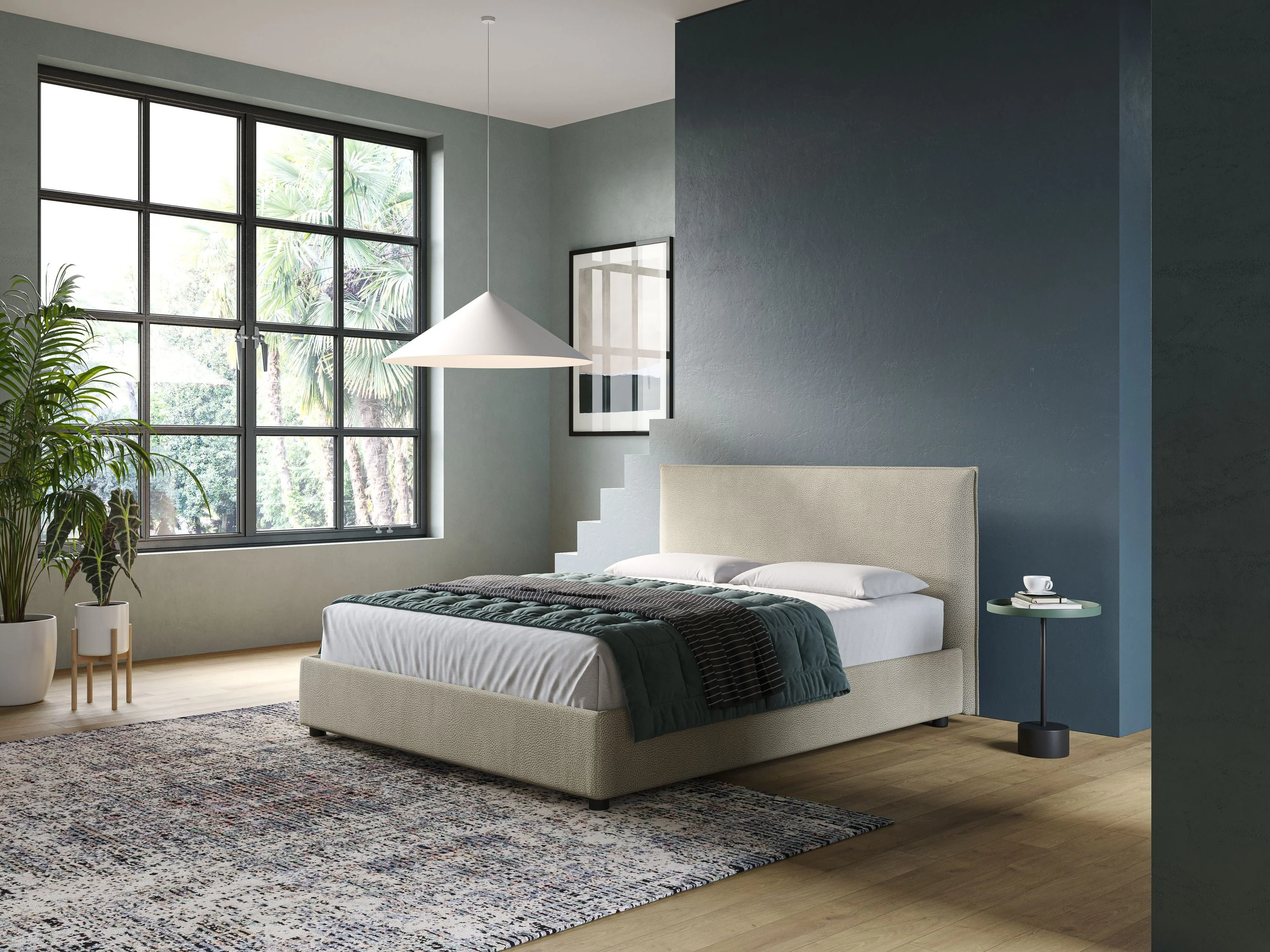 Nina lit coffre au design minimaliste en microfibre détachable effet cuir T15 crème - Image 2