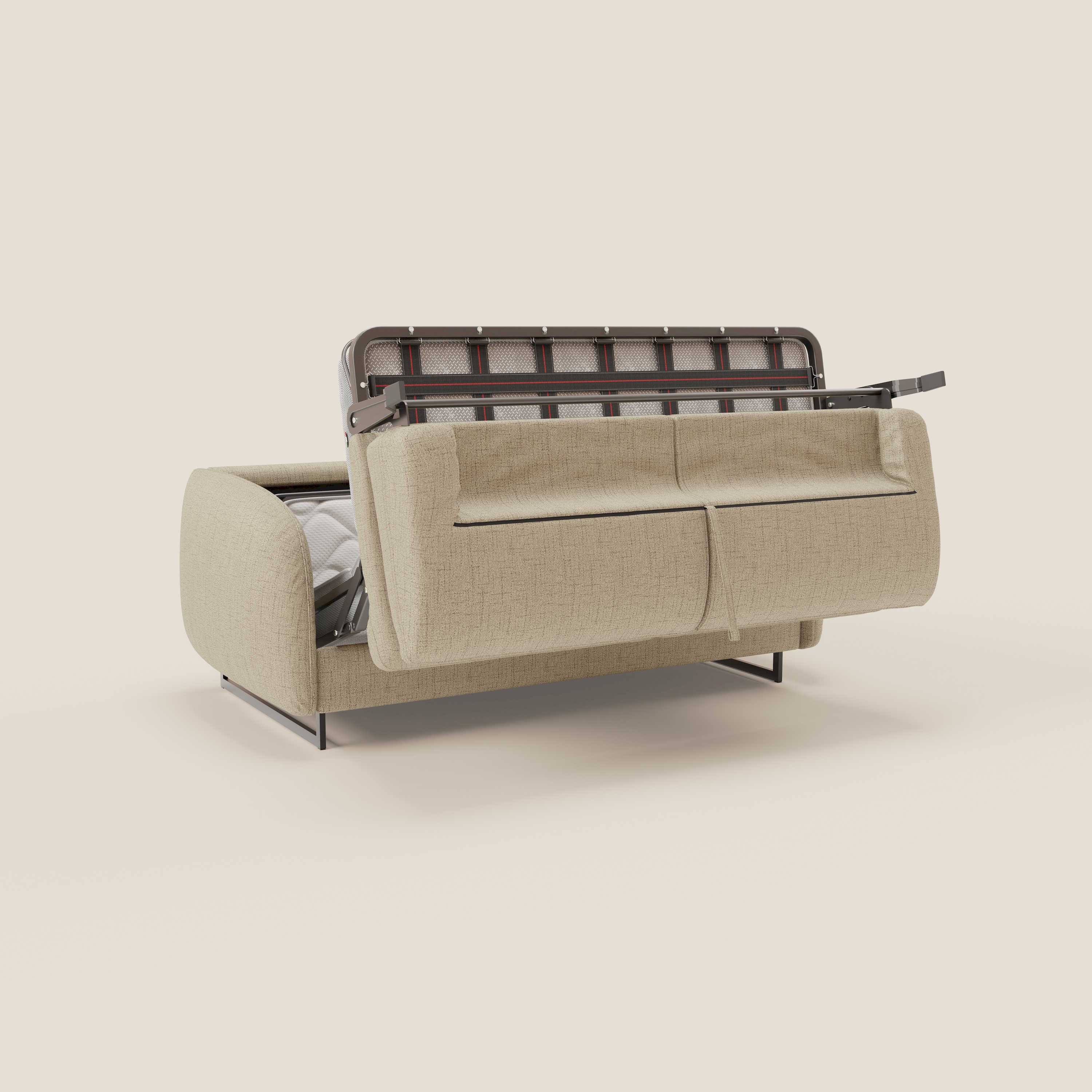 Ninfea Canapé convertible de design avec pieds hauts en métal et matelas H18 cm en tissu imperméable T03 beige - Image 10