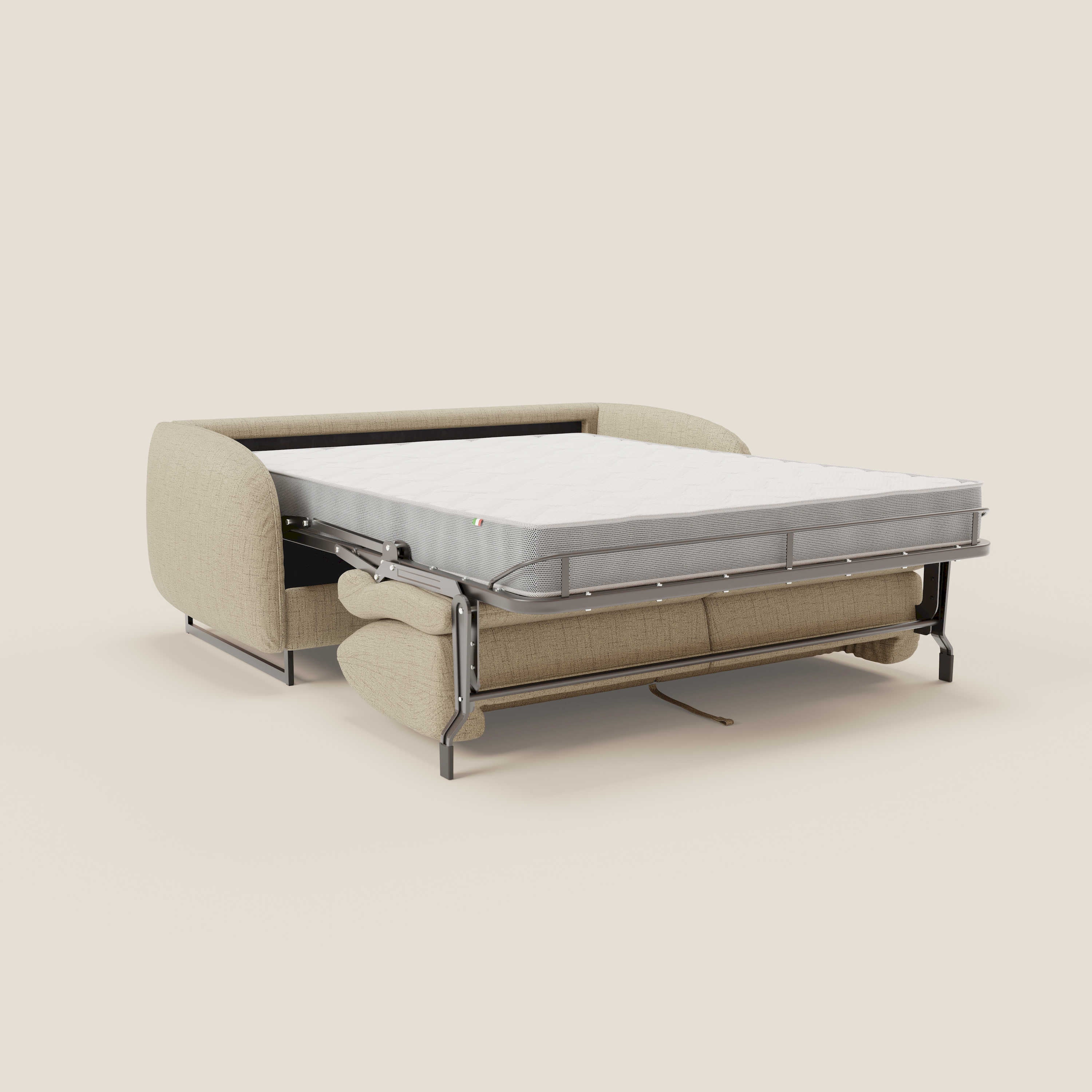 Ninfea Canapé convertible de design avec pieds hauts en métal et matelas H18 cm en tissu imperméable T03 beige - Image 11