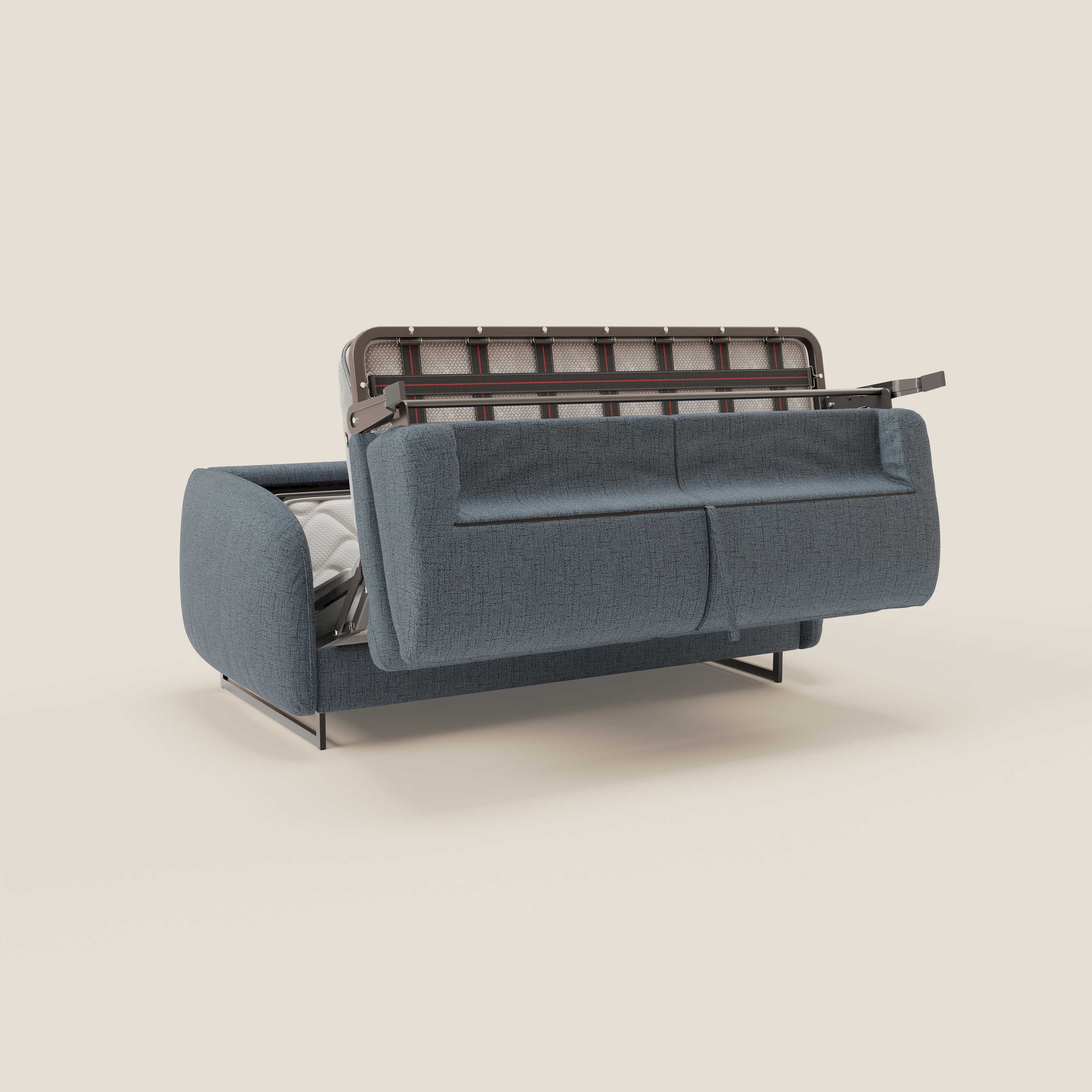 Ninfea Canapé convertible de design avec pieds hauts en métal et matelas H18 cm en tissu imperméable T03 bleu - Image 10