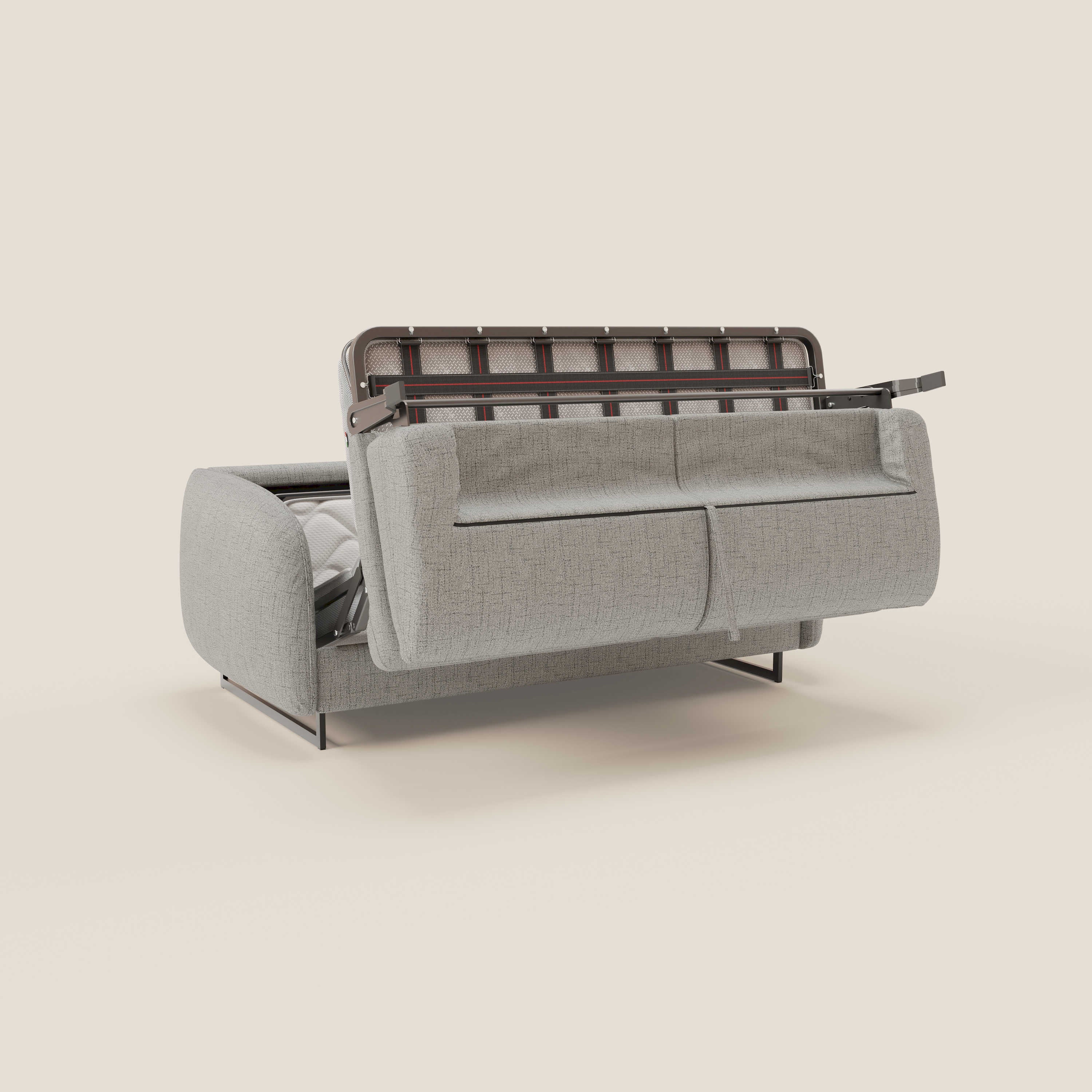 Ninfea Canapé convertible de design avec pieds hauts en métal et matelas H18 cm en tissu imperméable T03 gris clair - Image 10