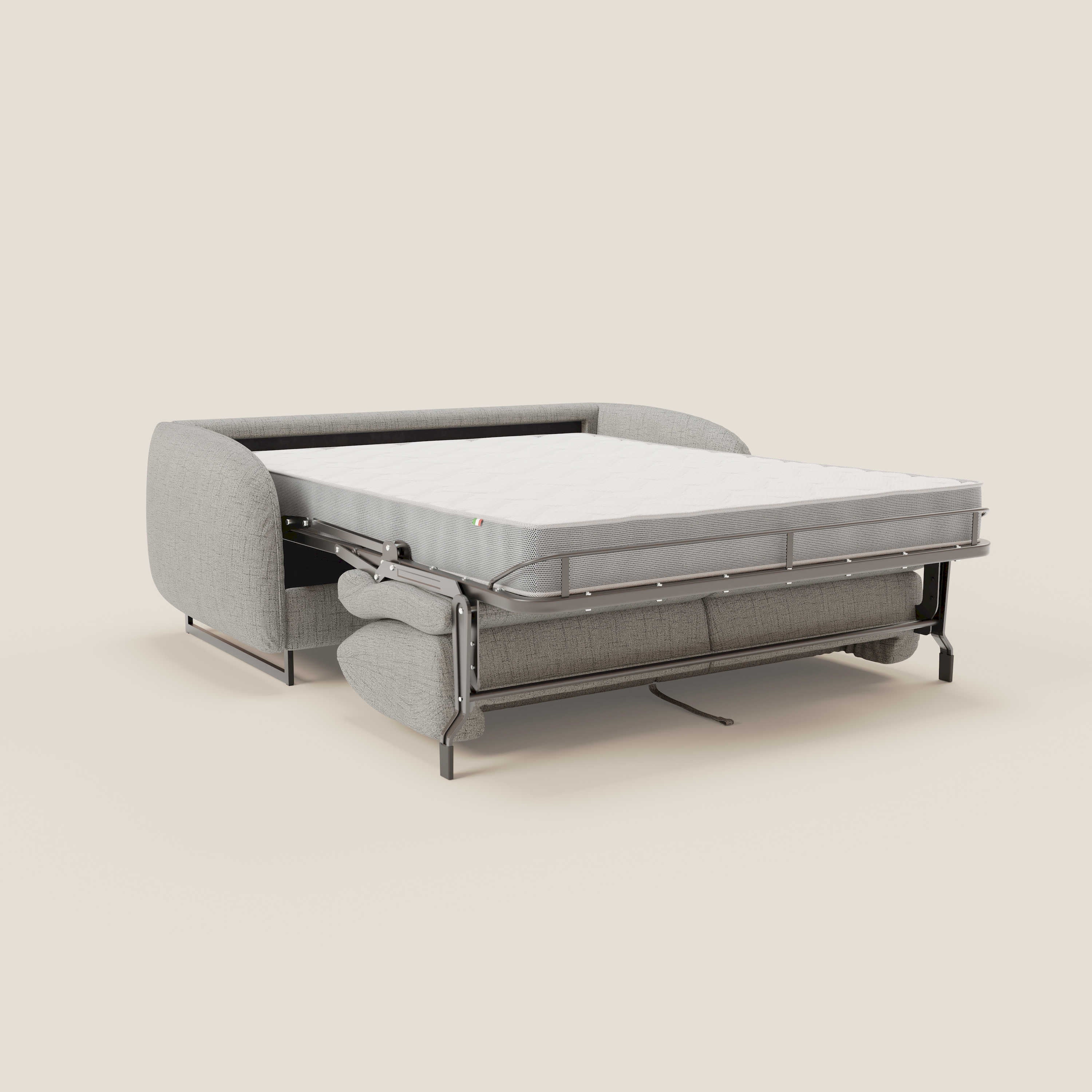 Ninfea Canapé convertible de design avec pieds hauts en métal et matelas H18 cm en tissu imperméable T03 gris clair - Image 11