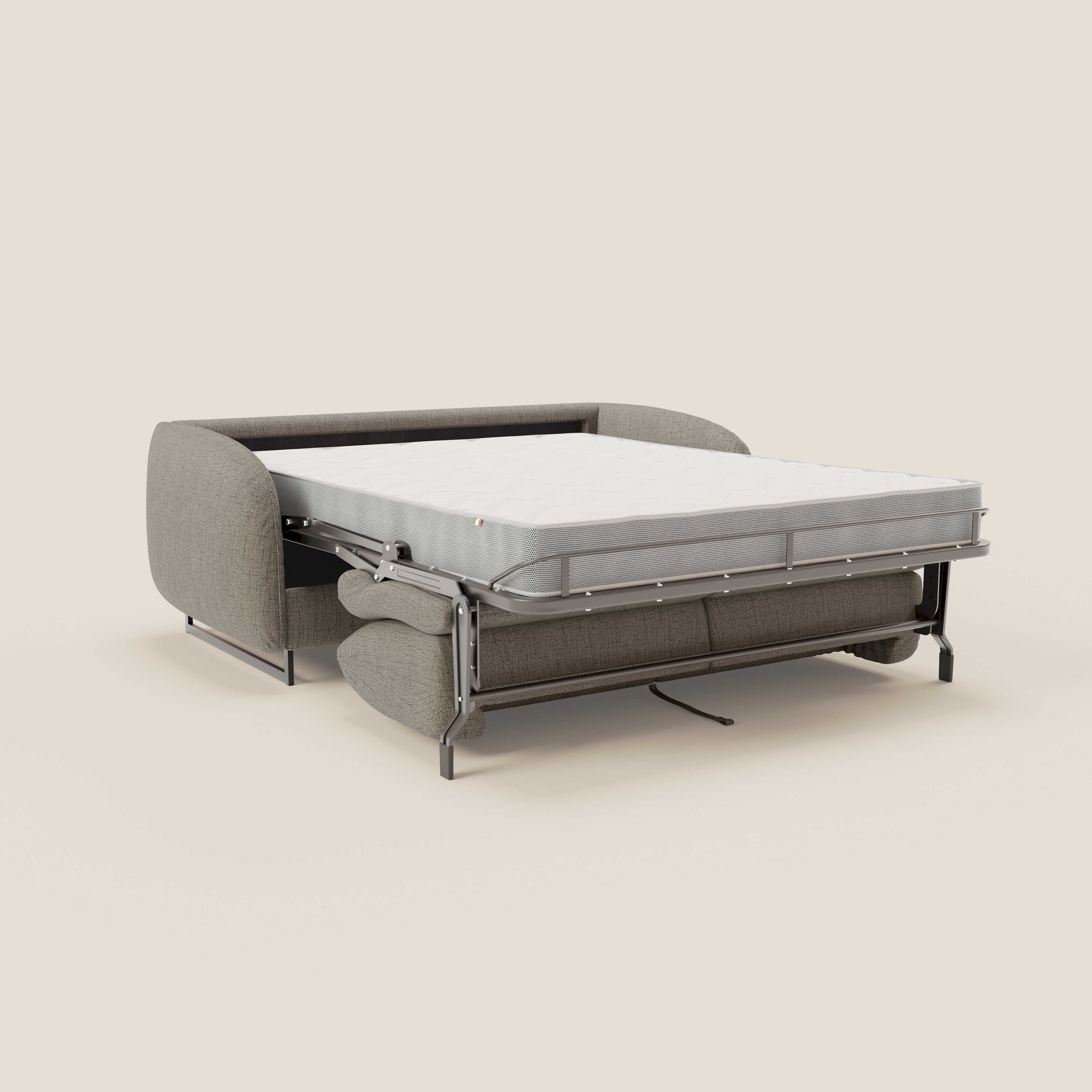 Ninfea Canapé convertible de design avec pieds hauts en métal et matelas H18 cm en tissu imperméable T03 taupe - Image 11
