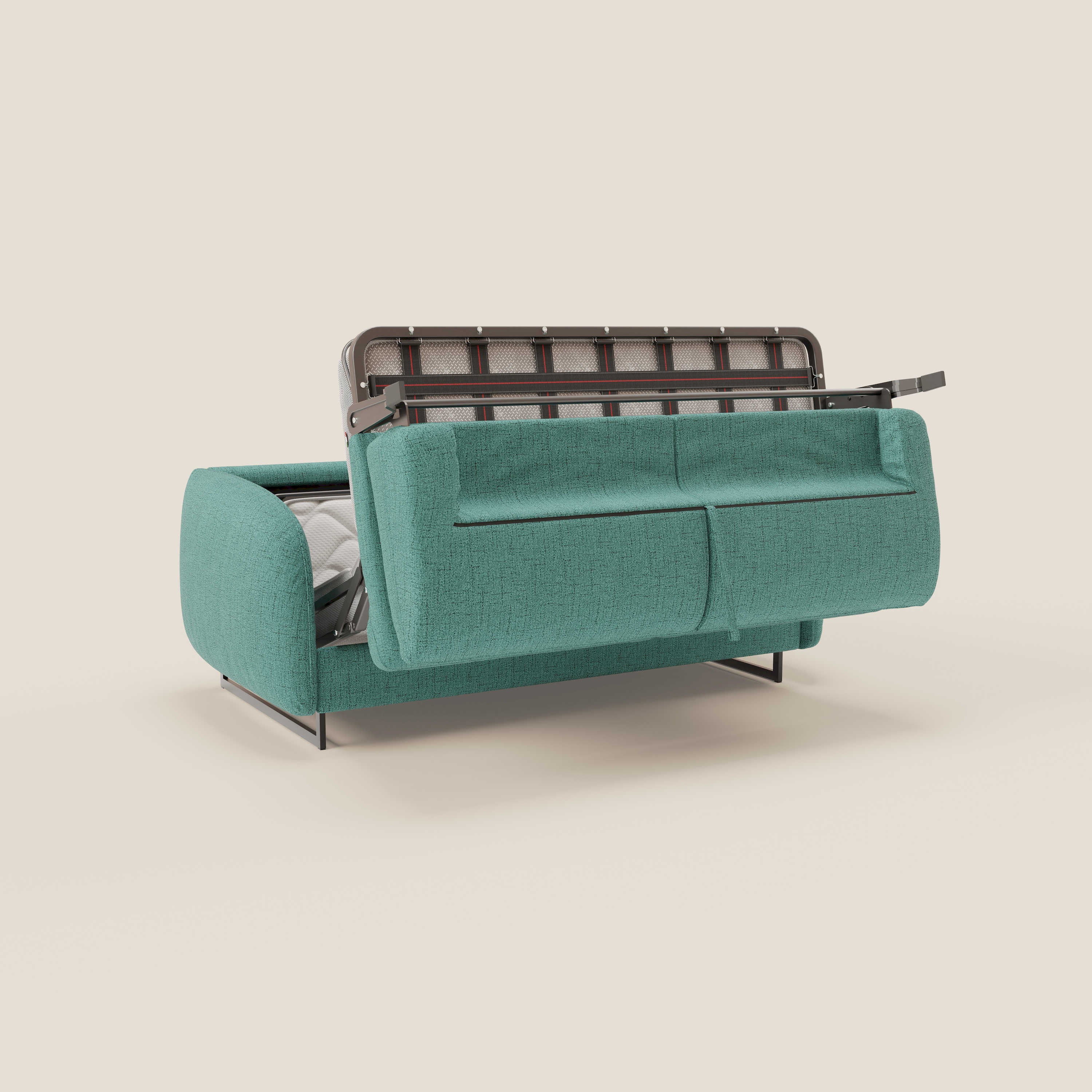 Ninfea Canapé convertible de design avec pieds hauts en métal et matelas H18 cm en tissu imperméable T03 vert aquamarine - Image 10