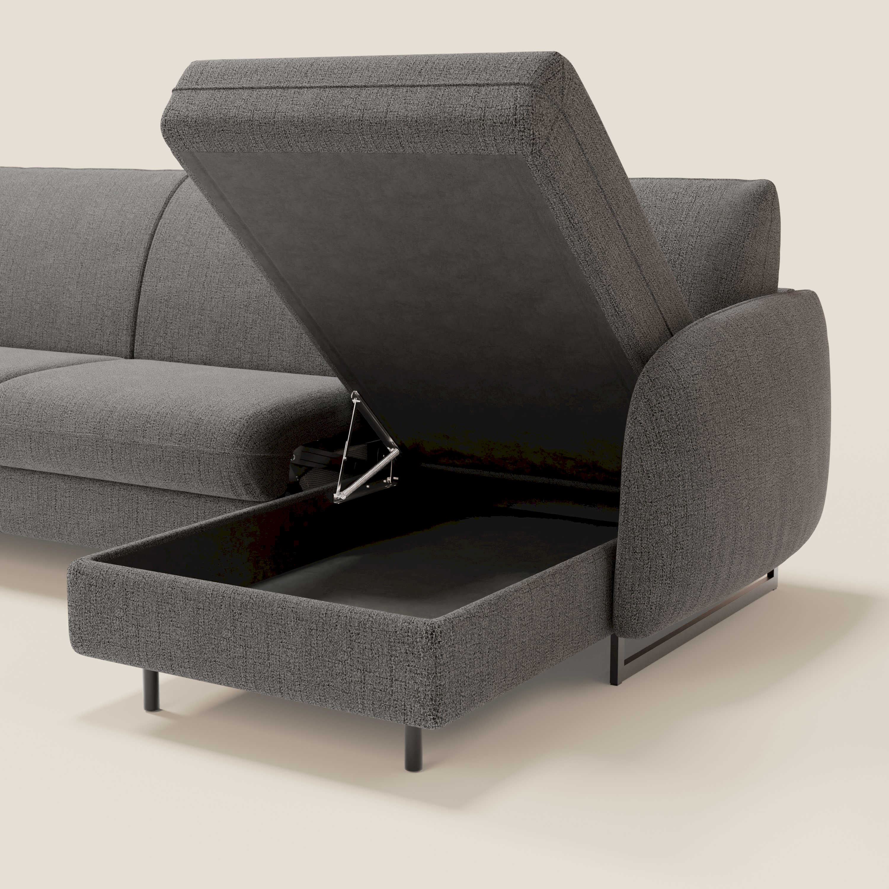 Ninfea Canapé d'angle convertible avec chaise longue coffre, matelas H18 cm et pieds en métal en tissu imperméable T03 anthracite - Image 5