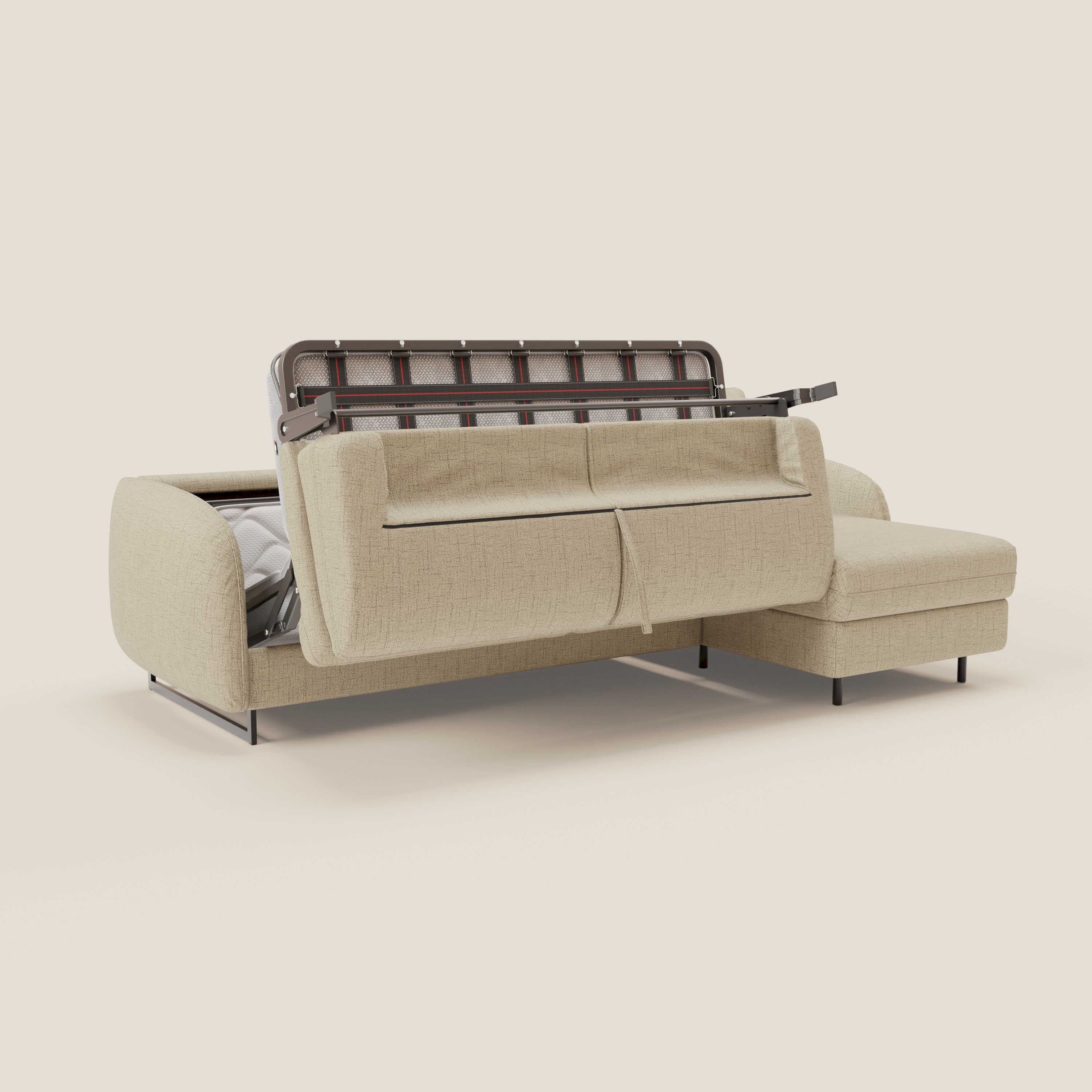 Ninfea Canapé d'angle convertible avec chaise longue coffre, matelas H18 cm et pieds en métal en tissu imperméable T03 beige - Image 10