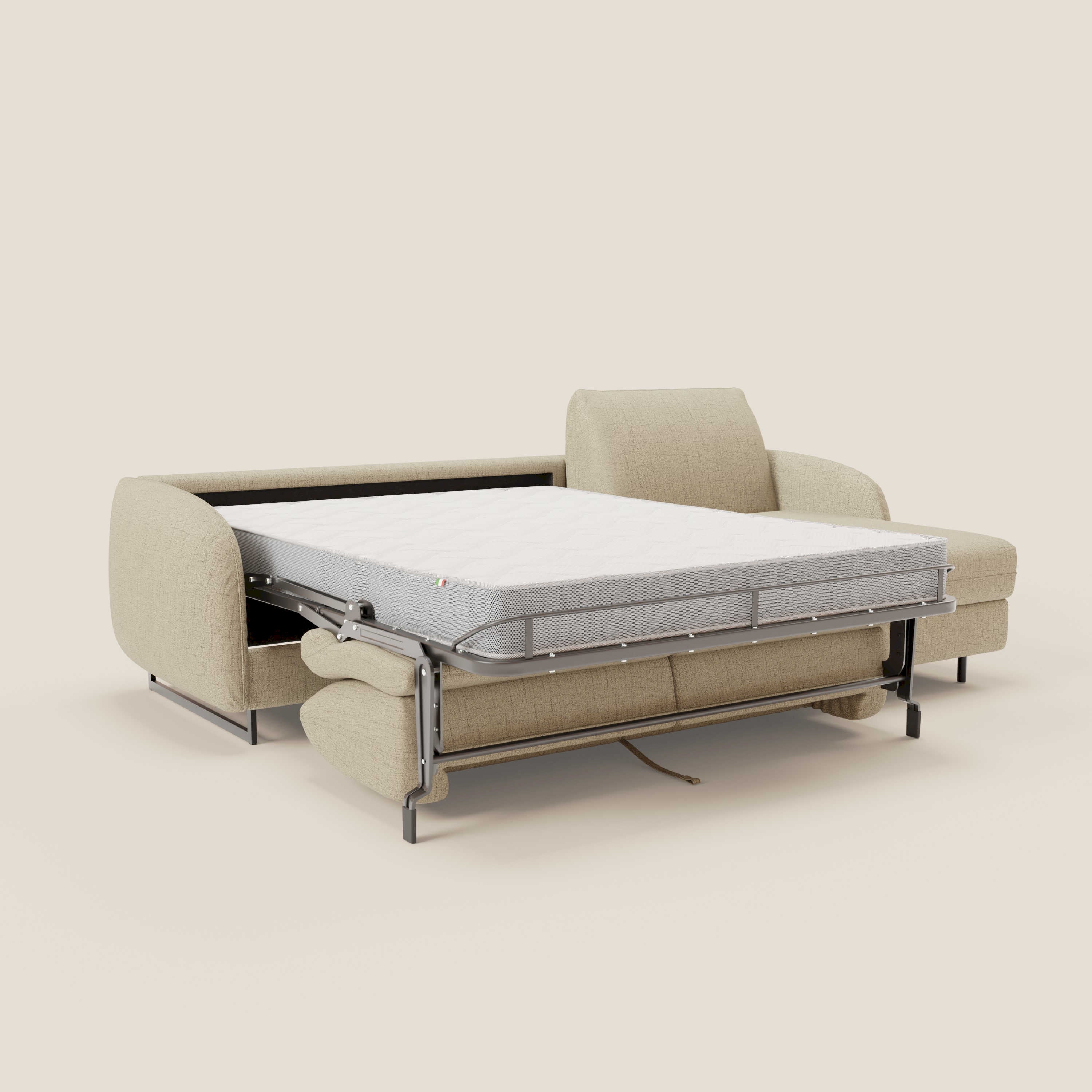 Ninfea Canapé d'angle convertible avec chaise longue coffre, matelas H18 cm et pieds en métal en tissu imperméable T03 beige - Image 11