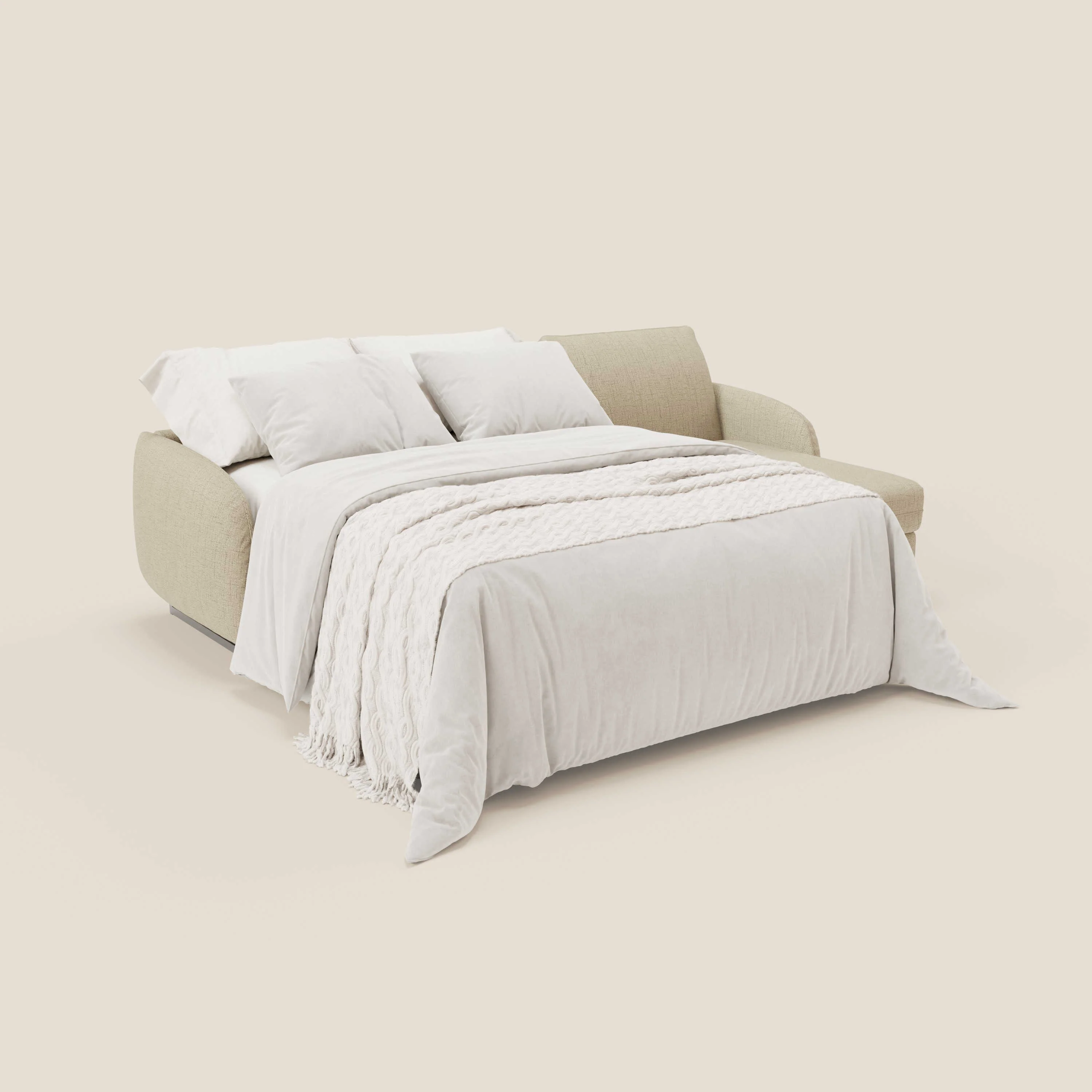 Ninfea Canapé d'angle convertible avec chaise longue coffre, matelas H18 cm et pieds en métal en tissu imperméable T03 beige - Image 2