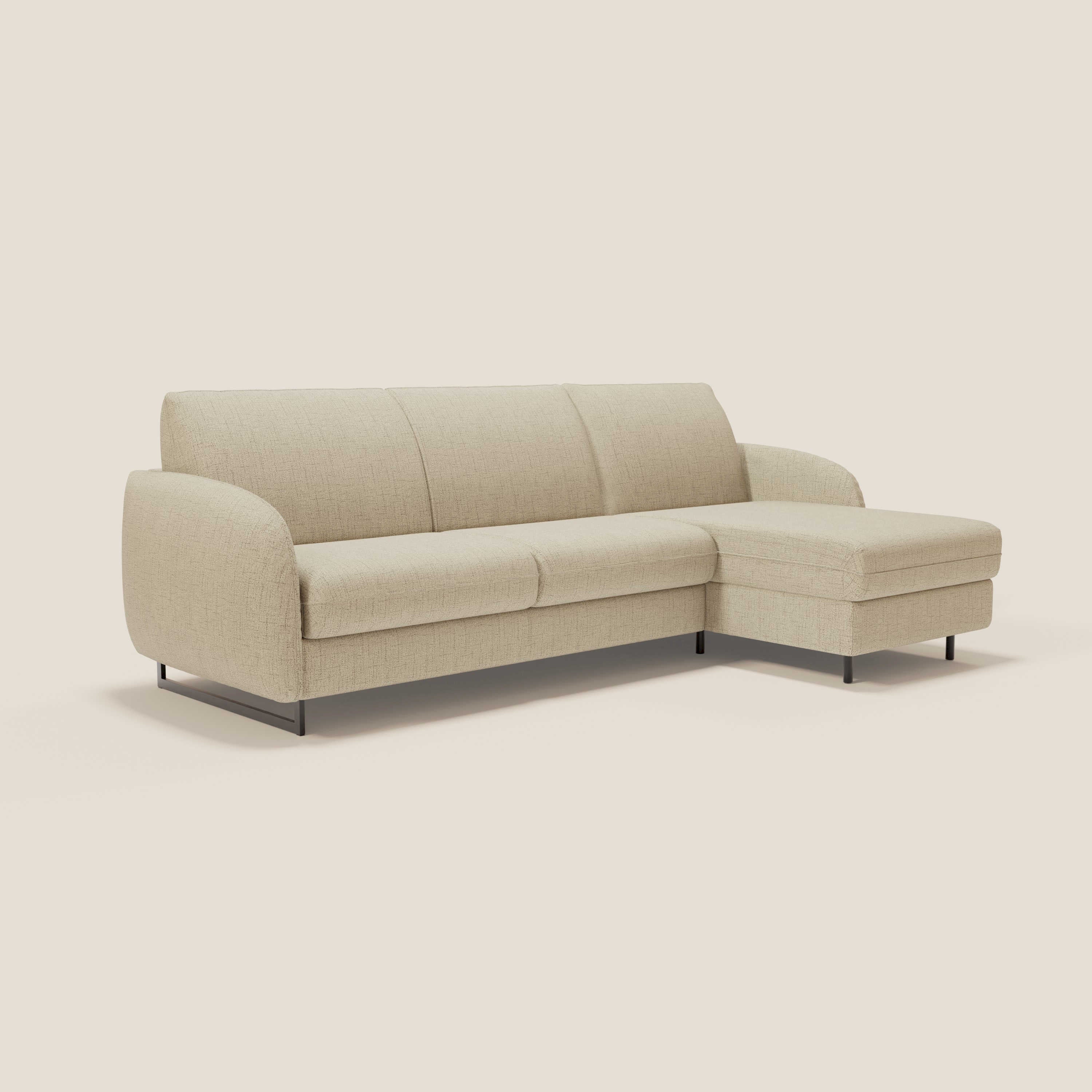 Ninfea Canapé d'angle convertible avec chaise longue coffre, matelas H18 cm et pieds en métal en tissu imperméable T03 beige - Image 3
