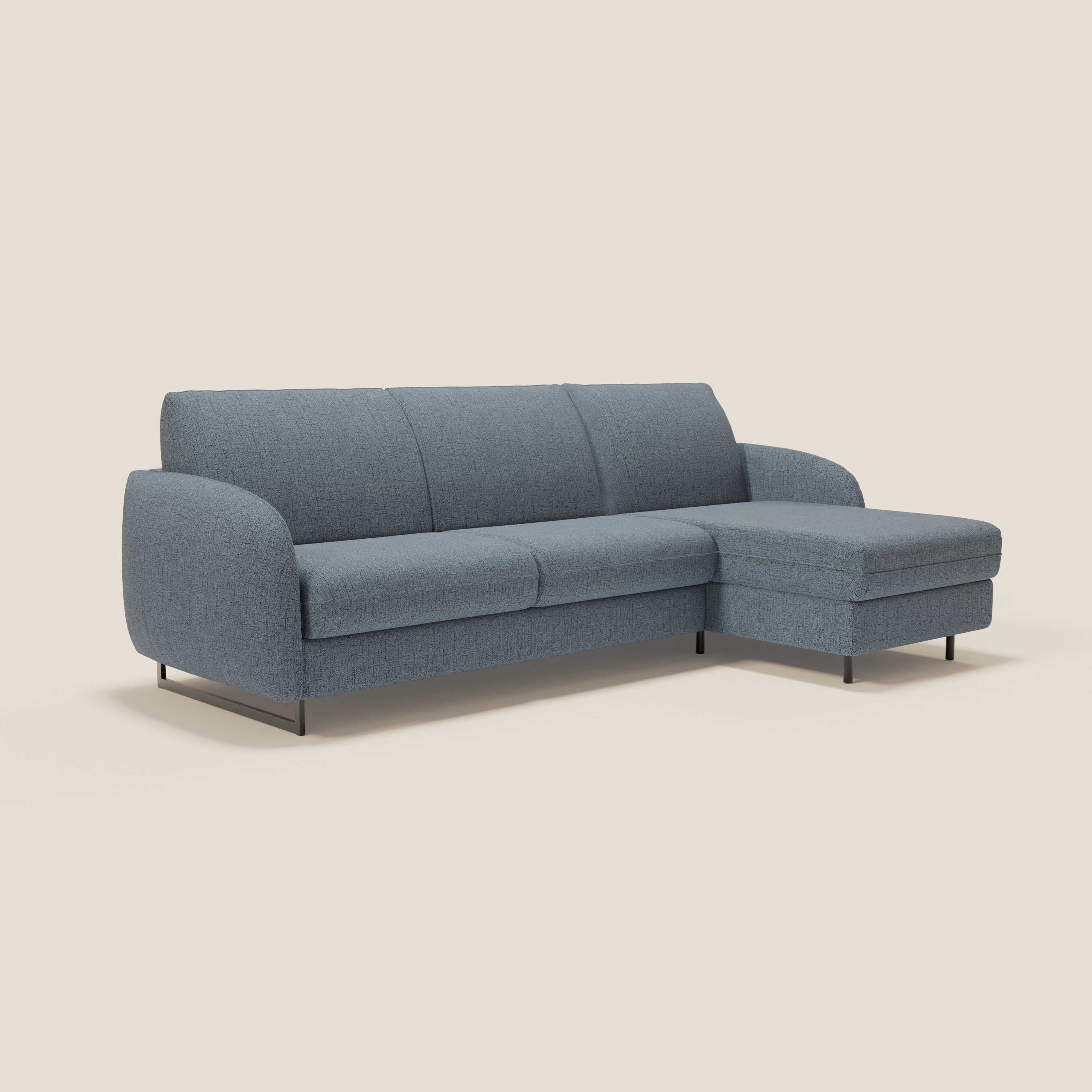 Ninfea Canapé d'angle convertible avec chaise longue coffre, matelas H18 cm et pieds en métal en tissu imperméable T03 bleu - Image 3