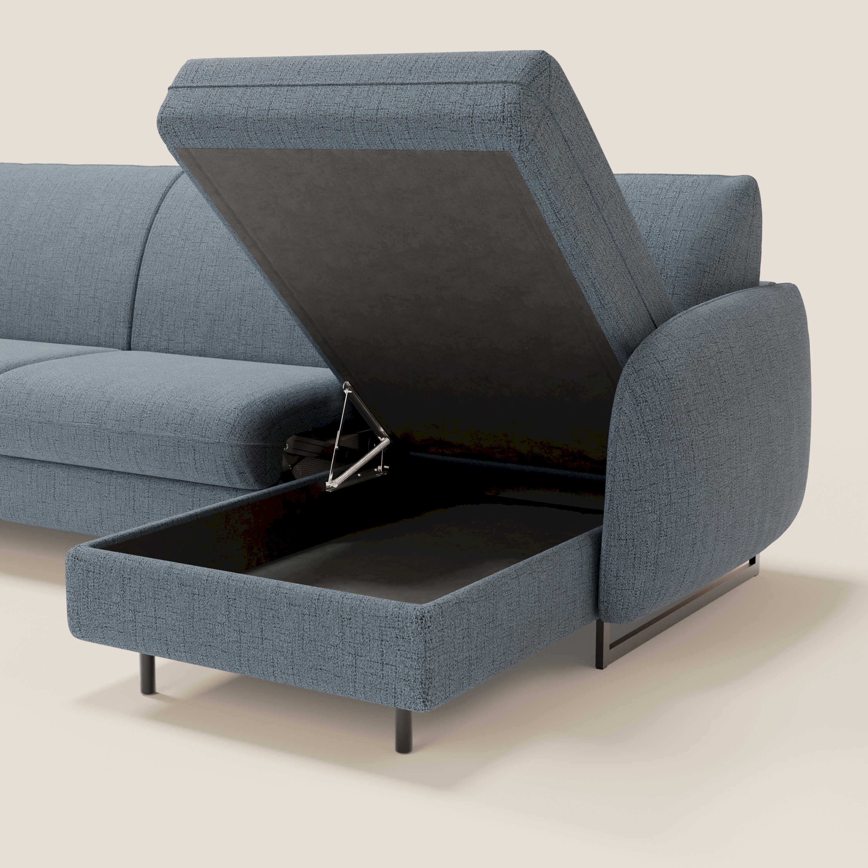 Ninfea Canapé d'angle convertible avec chaise longue coffre, matelas H18 cm et pieds en métal en tissu imperméable T03 bleu - Image 5