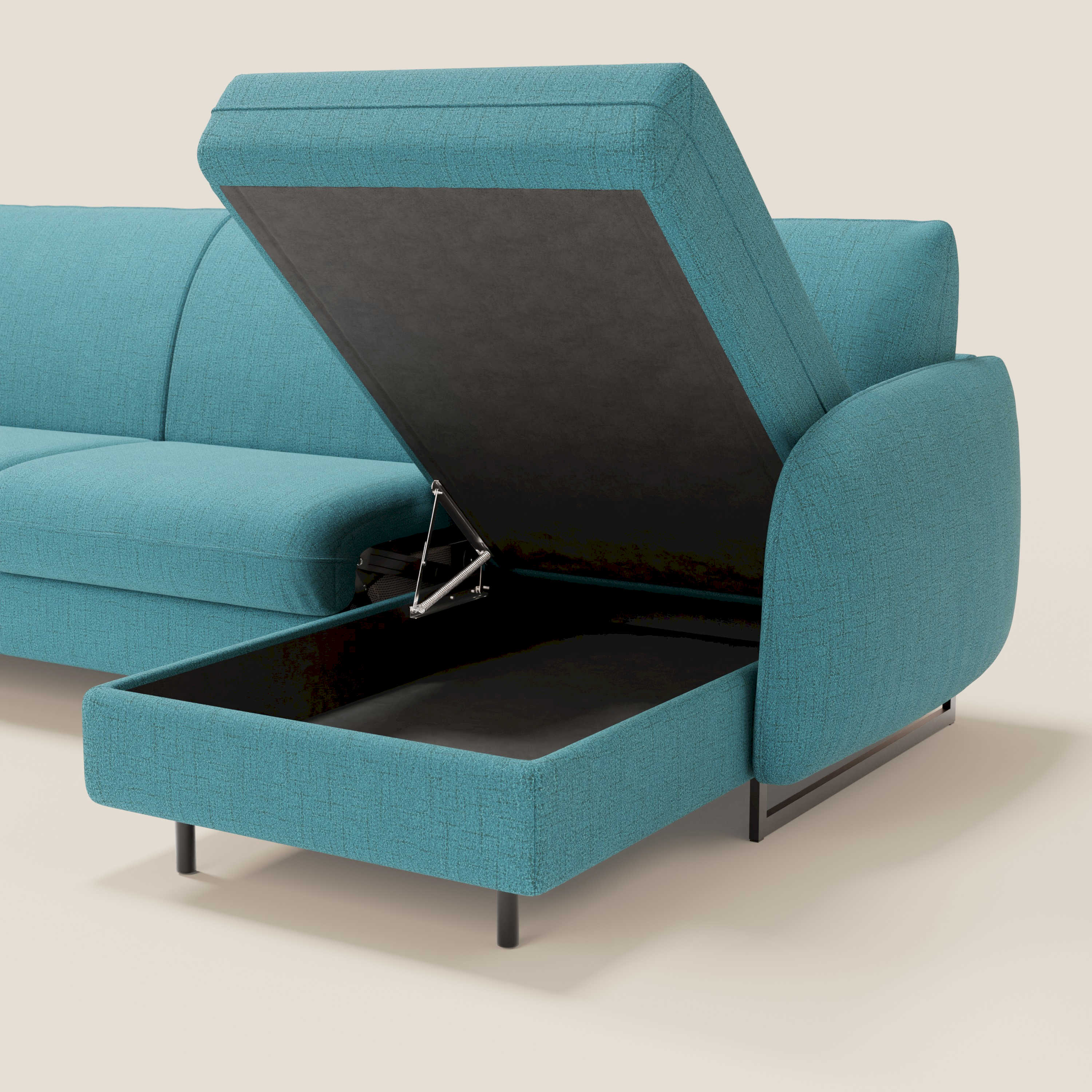Ninfea Canapé d'angle convertible avec chaise longue coffre, matelas H18 cm et pieds en métal en tissu imperméable T03 bleu ciel - Image 5