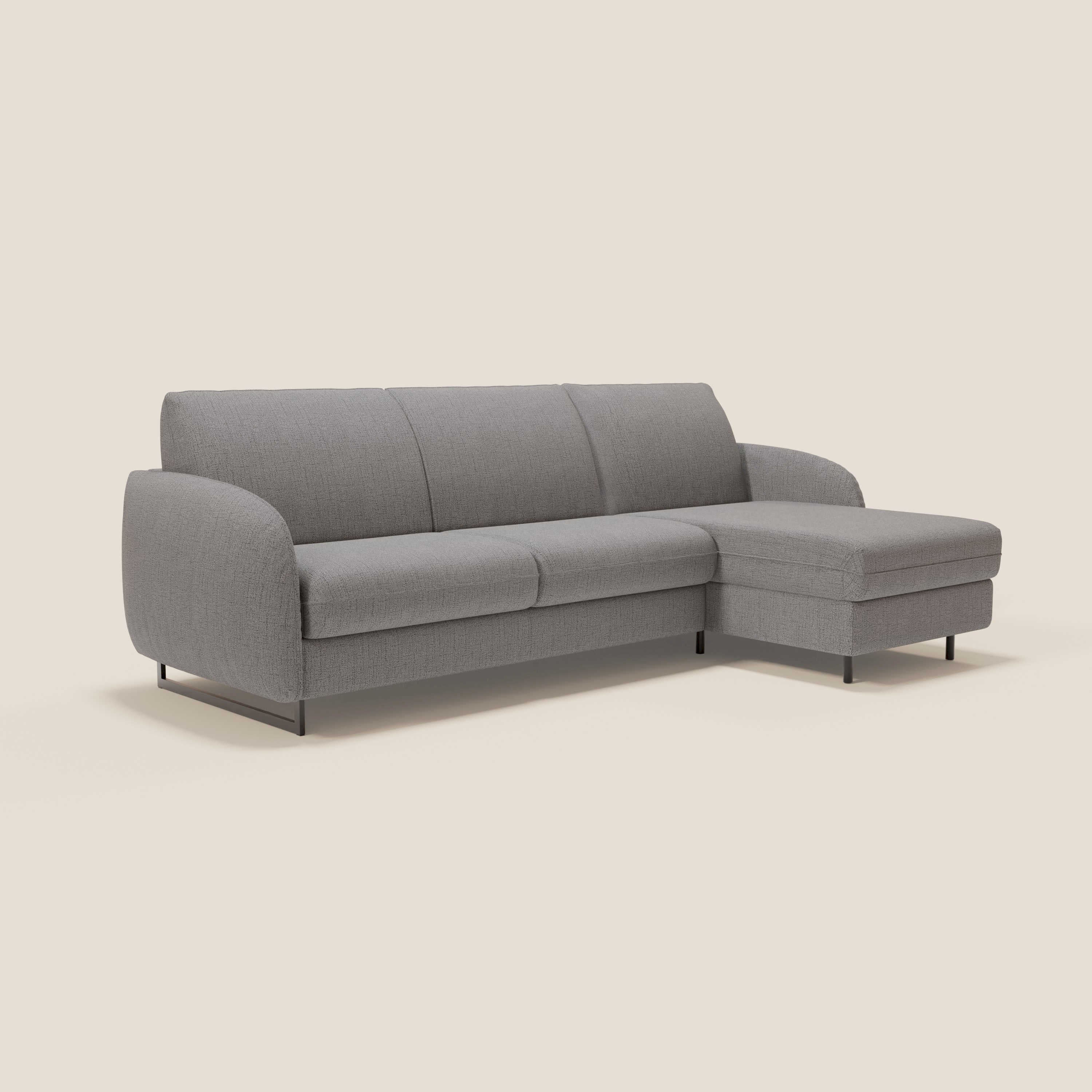 Ninfea Canapé d'angle convertible avec chaise longue coffre, matelas H18 cm et pieds en métal en tissu imperméable T03 gris - Image 3