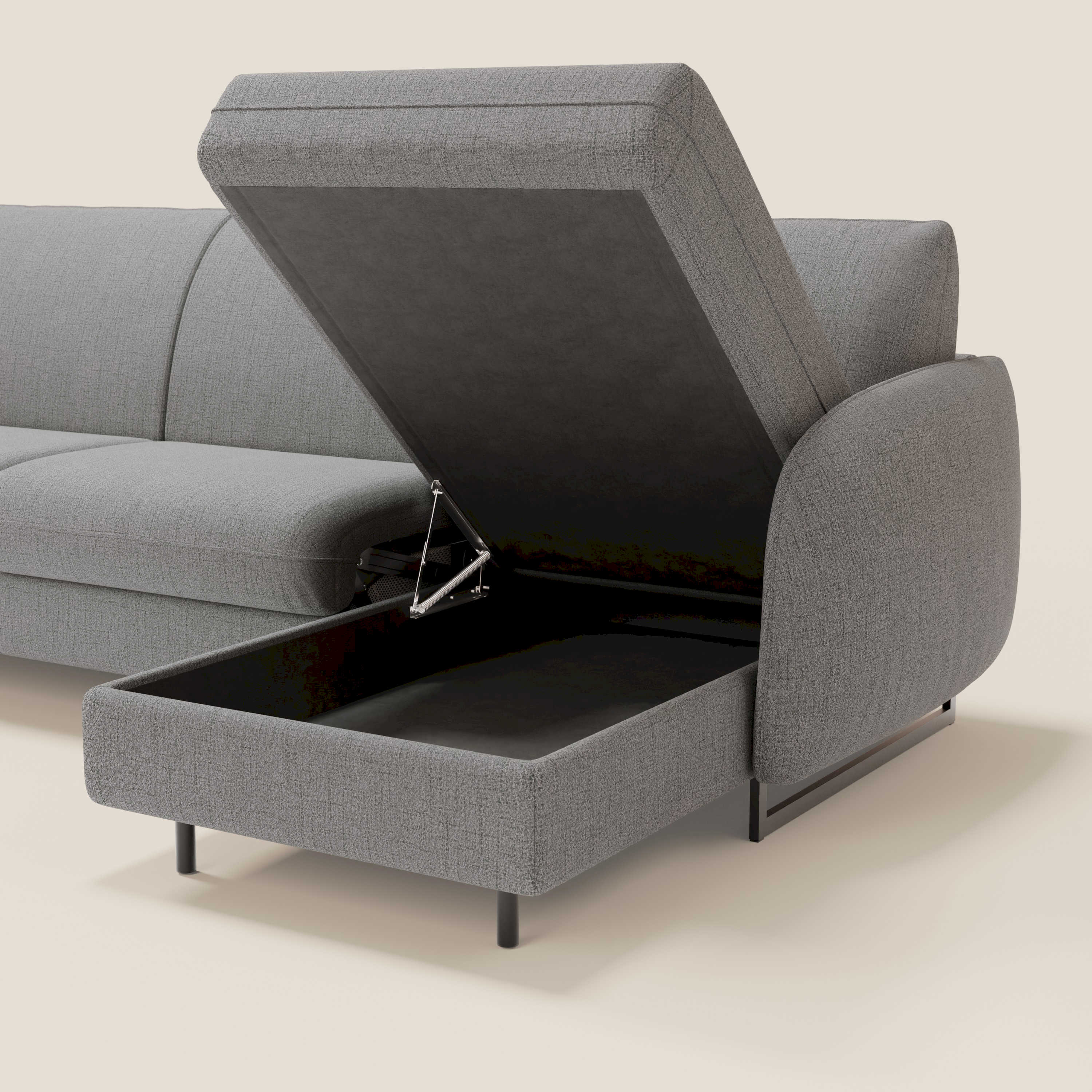 Ninfea Canapé d'angle convertible avec chaise longue coffre, matelas H18 cm et pieds en métal en tissu imperméable T03 gris - Image 5