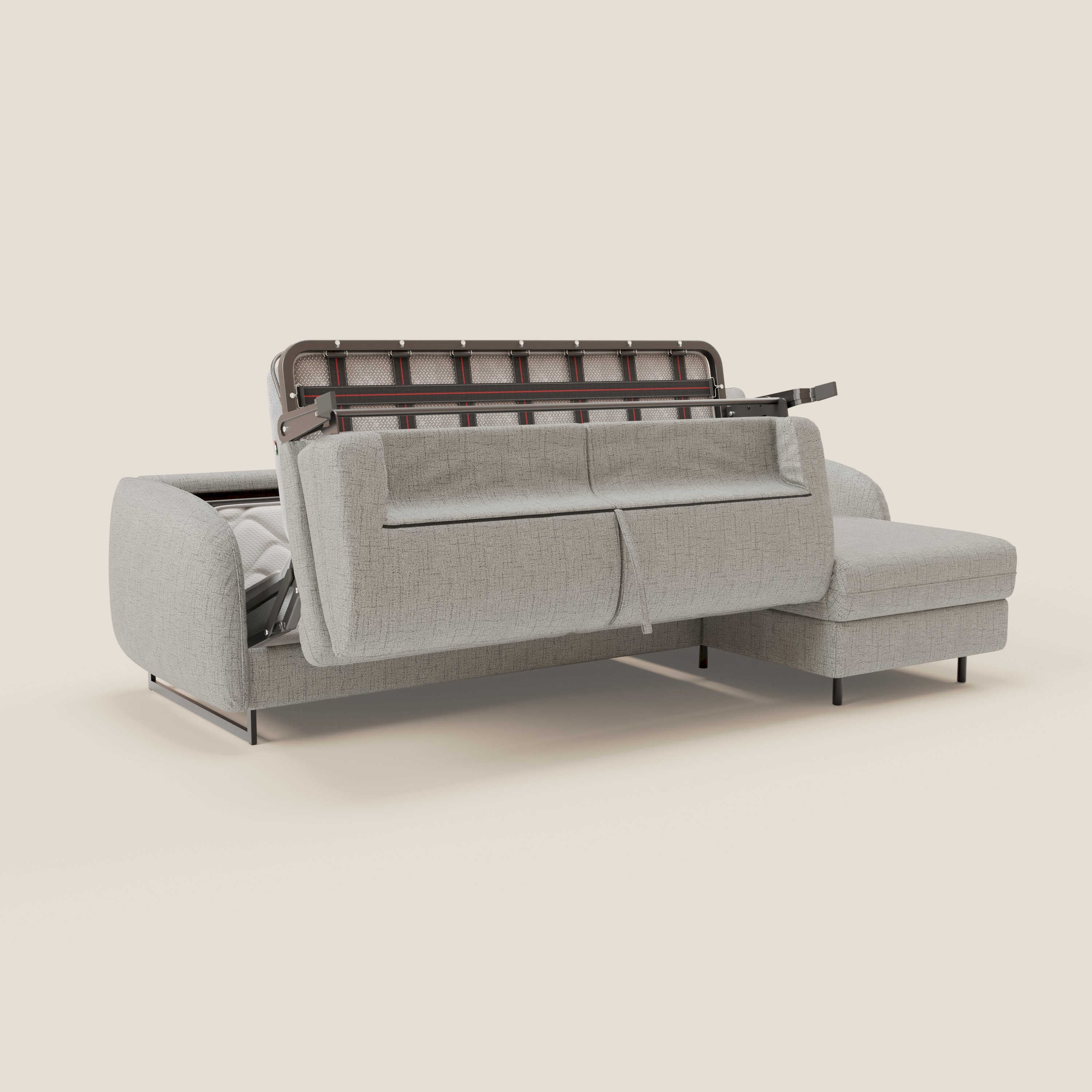 Ninfea Canapé d'angle convertible avec chaise longue coffre, matelas H18 cm et pieds en métal en tissu imperméable T03 gris clair - Image 10