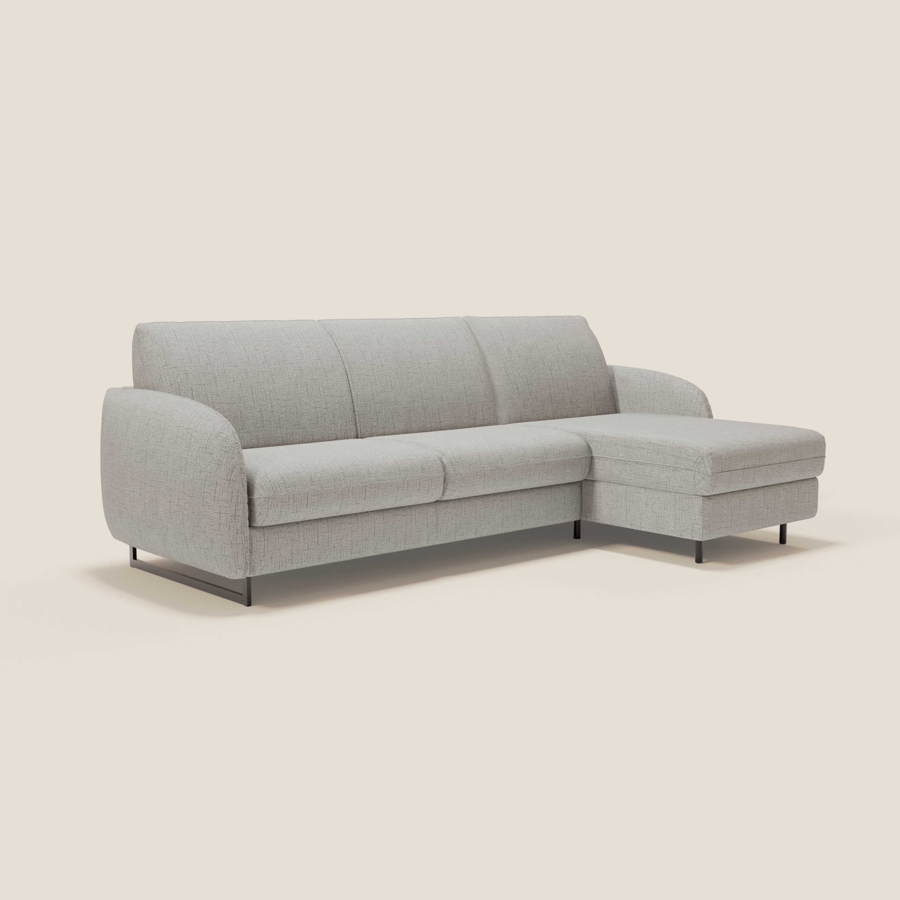 Ninfea Canapé d'angle convertible avec chaise longue coffre, matelas H18 cm et pieds en métal en tissu imperméable T03 gris clair - Image 3