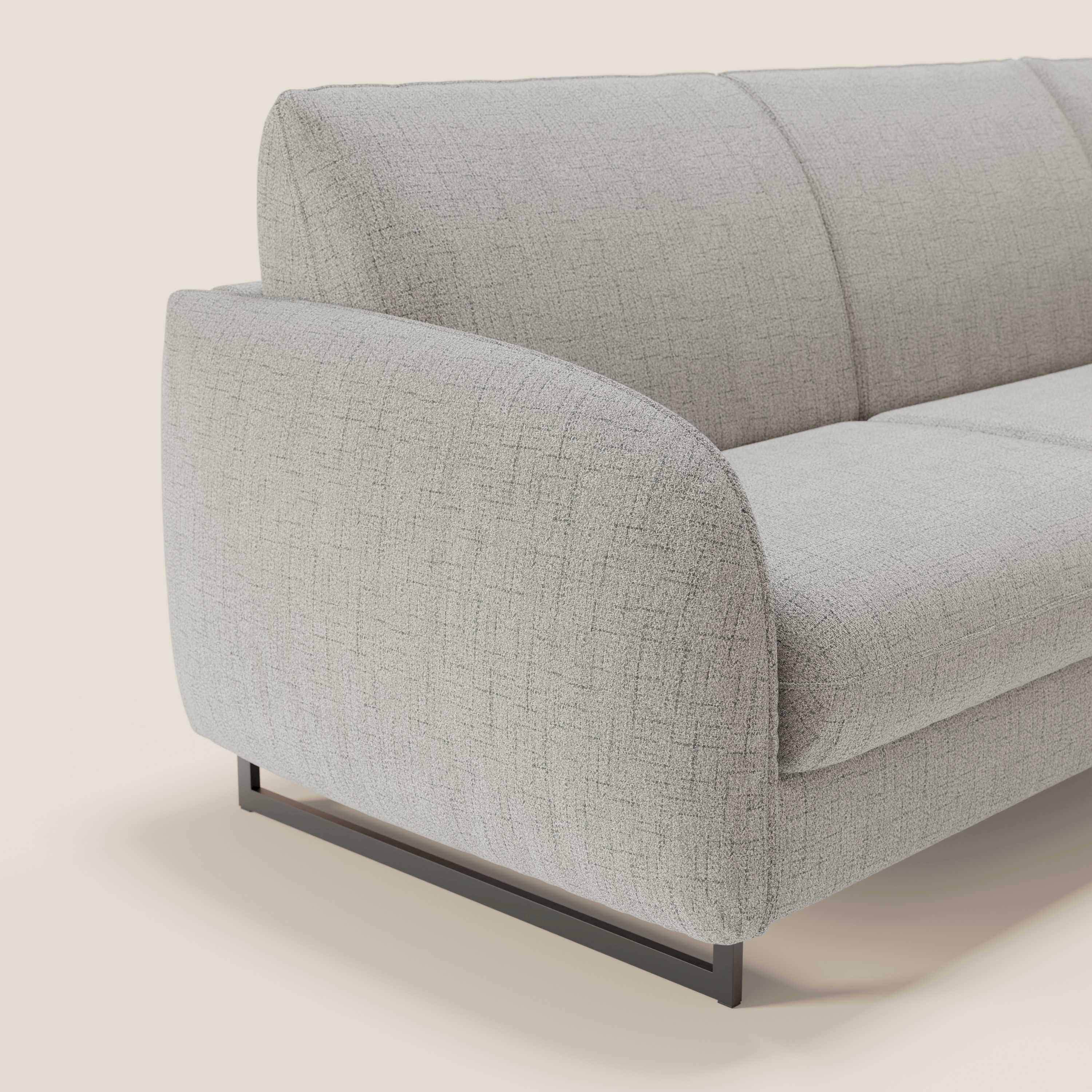 Ninfea Canapé d'angle convertible avec chaise longue coffre, matelas H18 cm et pieds en métal en tissu imperméable T03 gris clair - Image 4