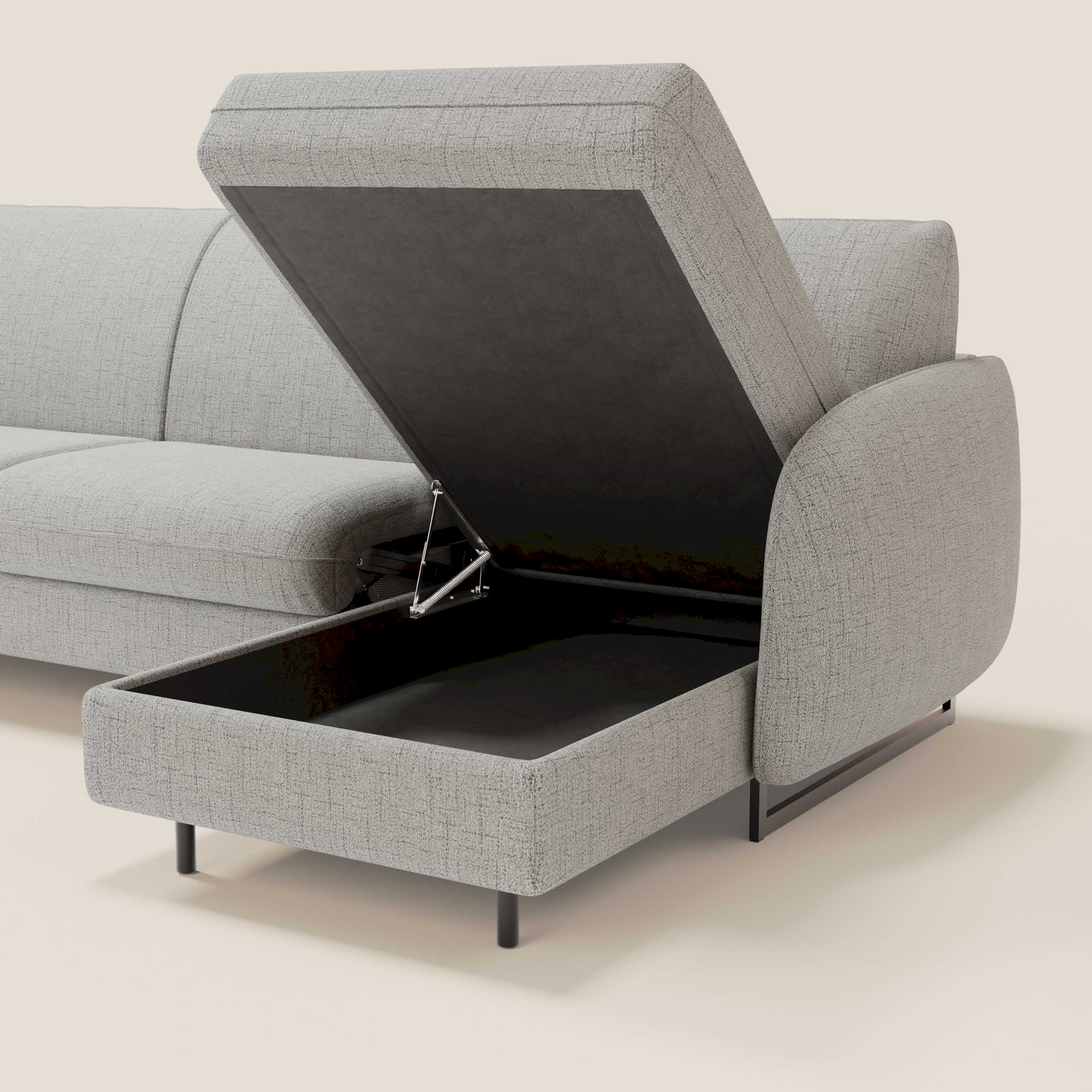 Ninfea Canapé d'angle convertible avec chaise longue coffre, matelas H18 cm et pieds en métal en tissu imperméable T03 gris clair - Image 5