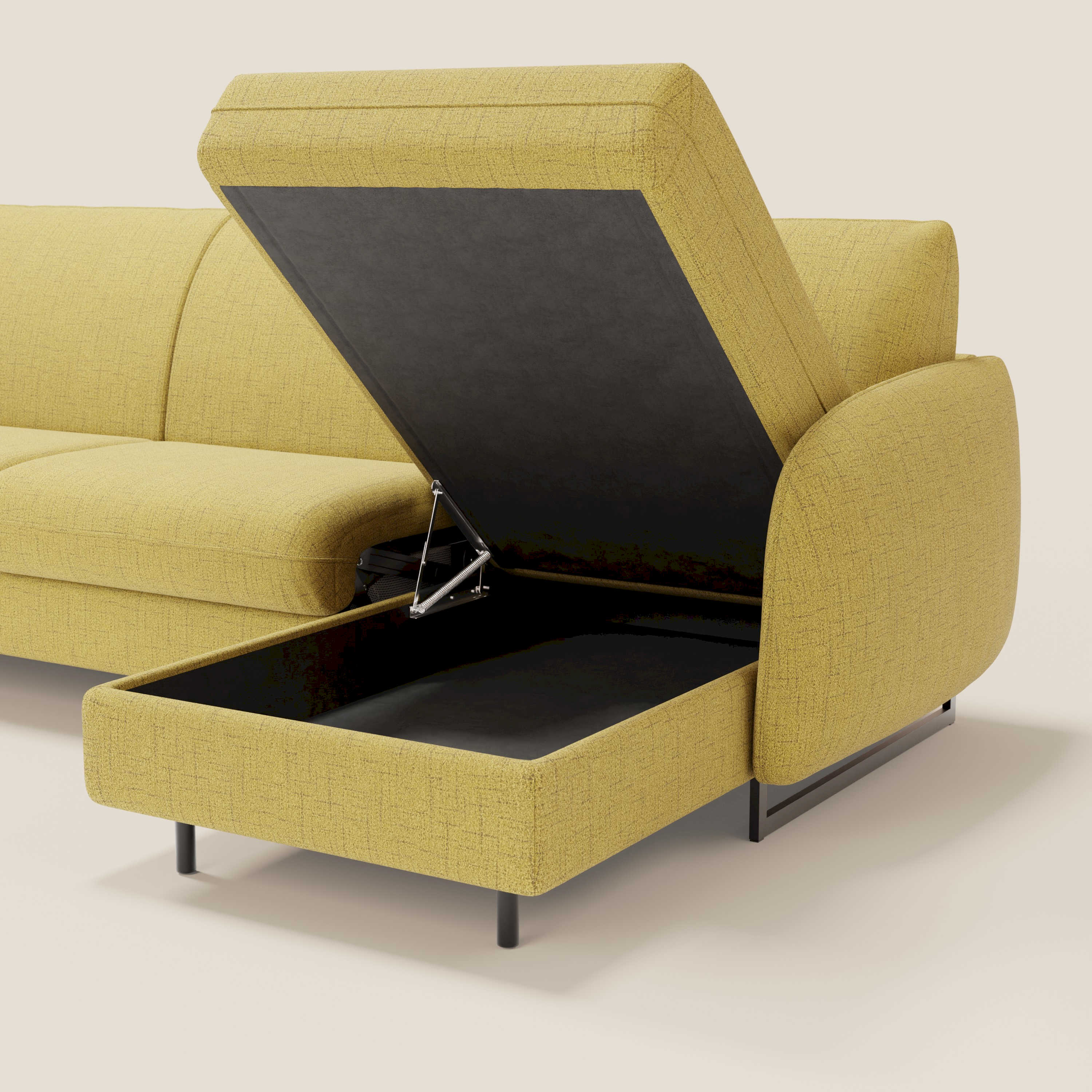 Ninfea Canapé d'angle convertible avec chaise longue coffre, matelas H18 cm et pieds en métal en tissu imperméable T03 jaune - Image 5