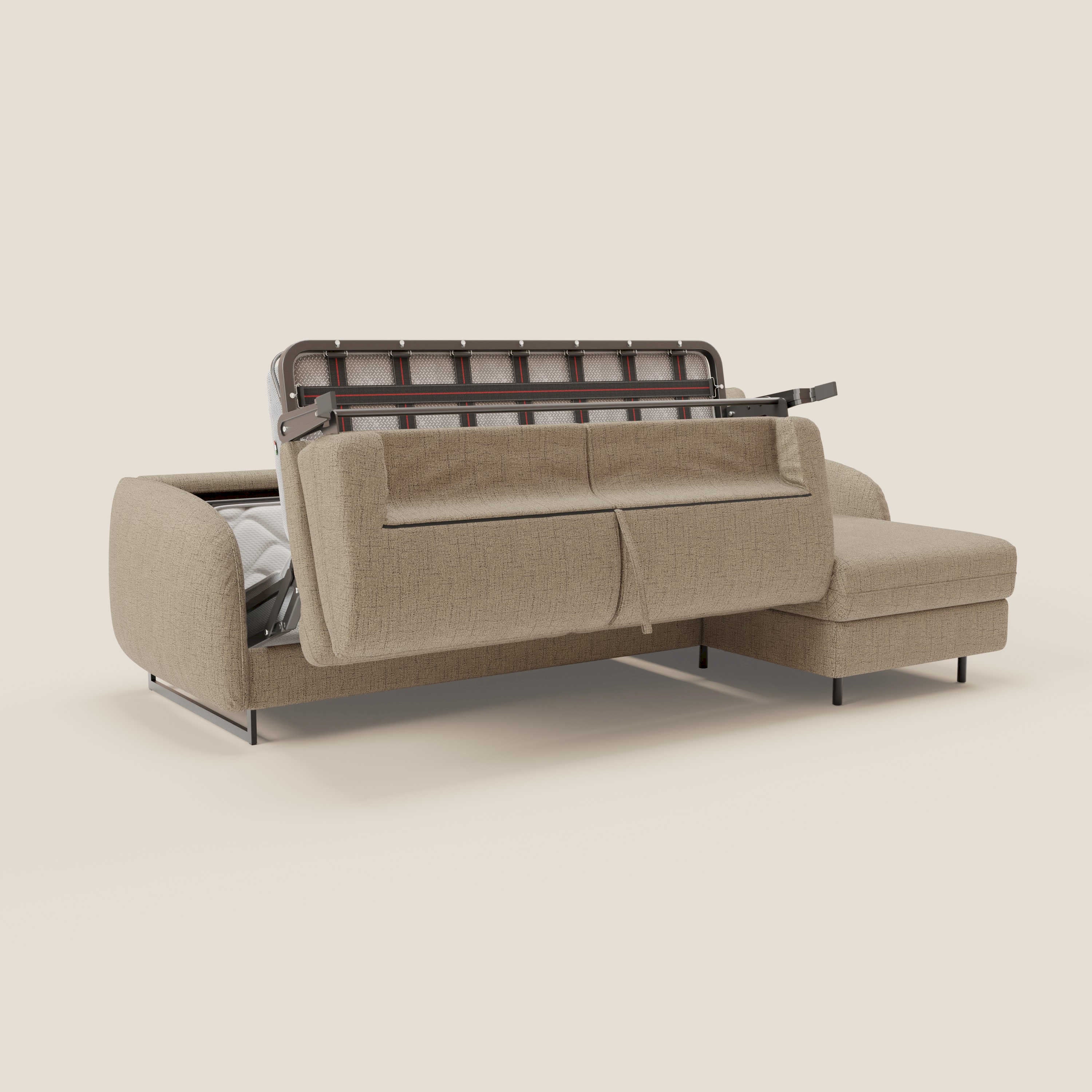 Ninfea Canapé d'angle convertible avec chaise longue coffre, matelas H18 cm et pieds en métal en tissu imperméable T03 marron - Image 10
