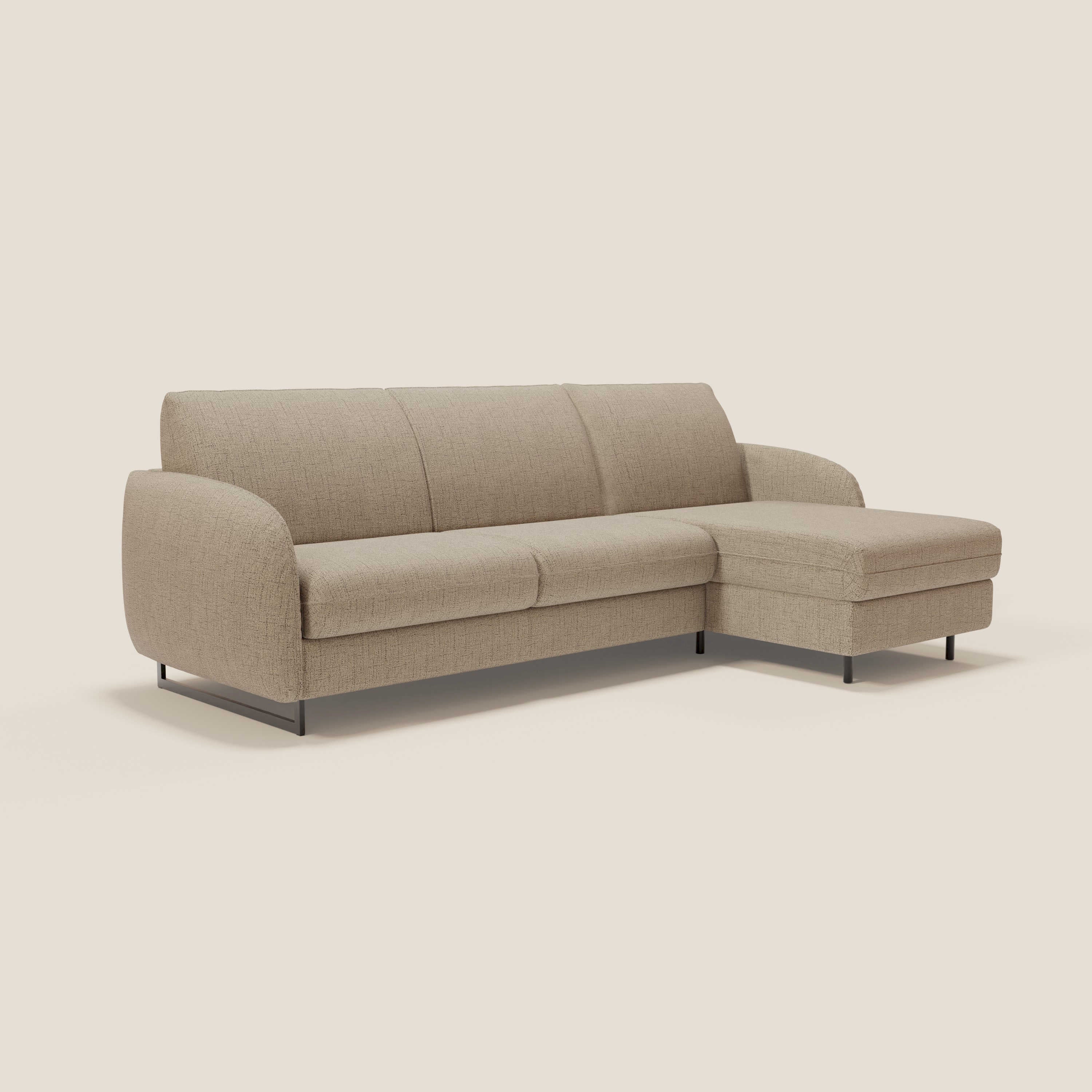 Ninfea Canapé d'angle convertible avec chaise longue coffre, matelas H18 cm et pieds en métal en tissu imperméable T03 marron - Image 3