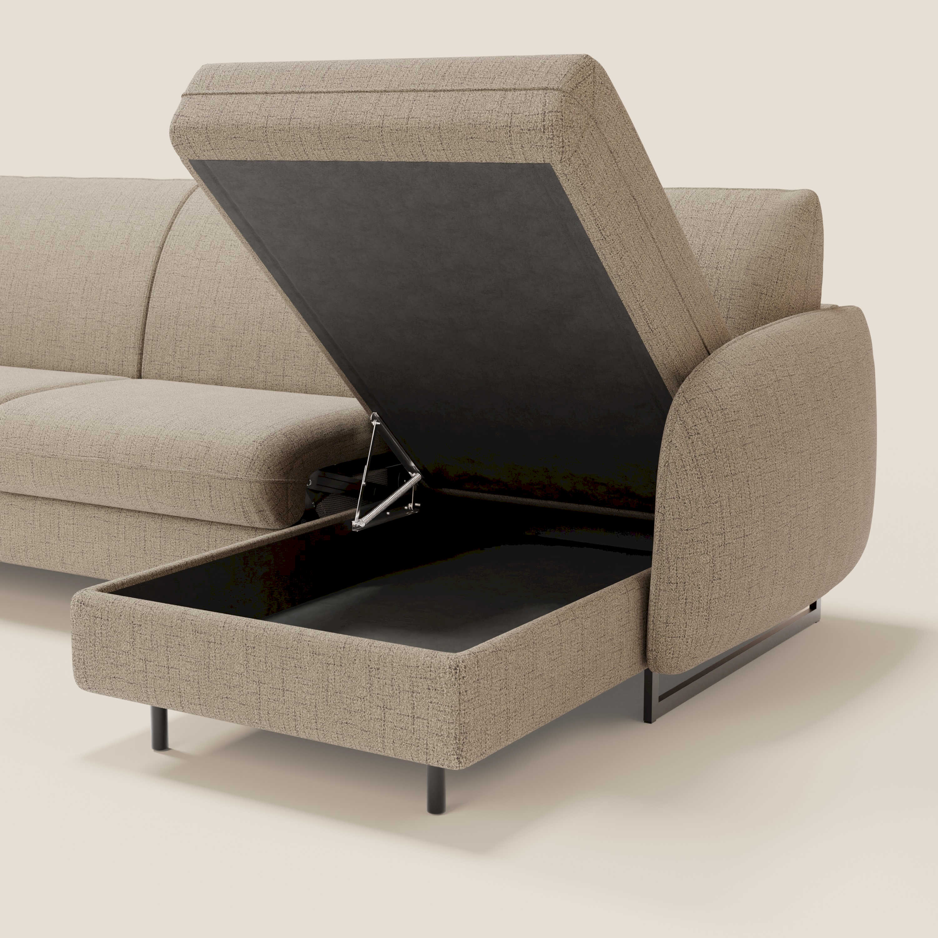 Ninfea Canapé d'angle convertible avec chaise longue coffre, matelas H18 cm et pieds en métal en tissu imperméable T03 marron - Image 5